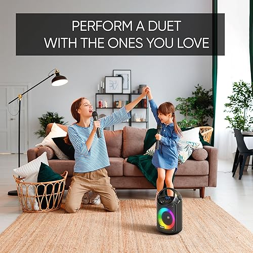 Miniatura 7 de MASINGO Máquina de karaoke para niños y adultos con 2 micrófonos inalámbricos Bluetooth, altavoz portátil PA con luces LED coloridas, compatible con