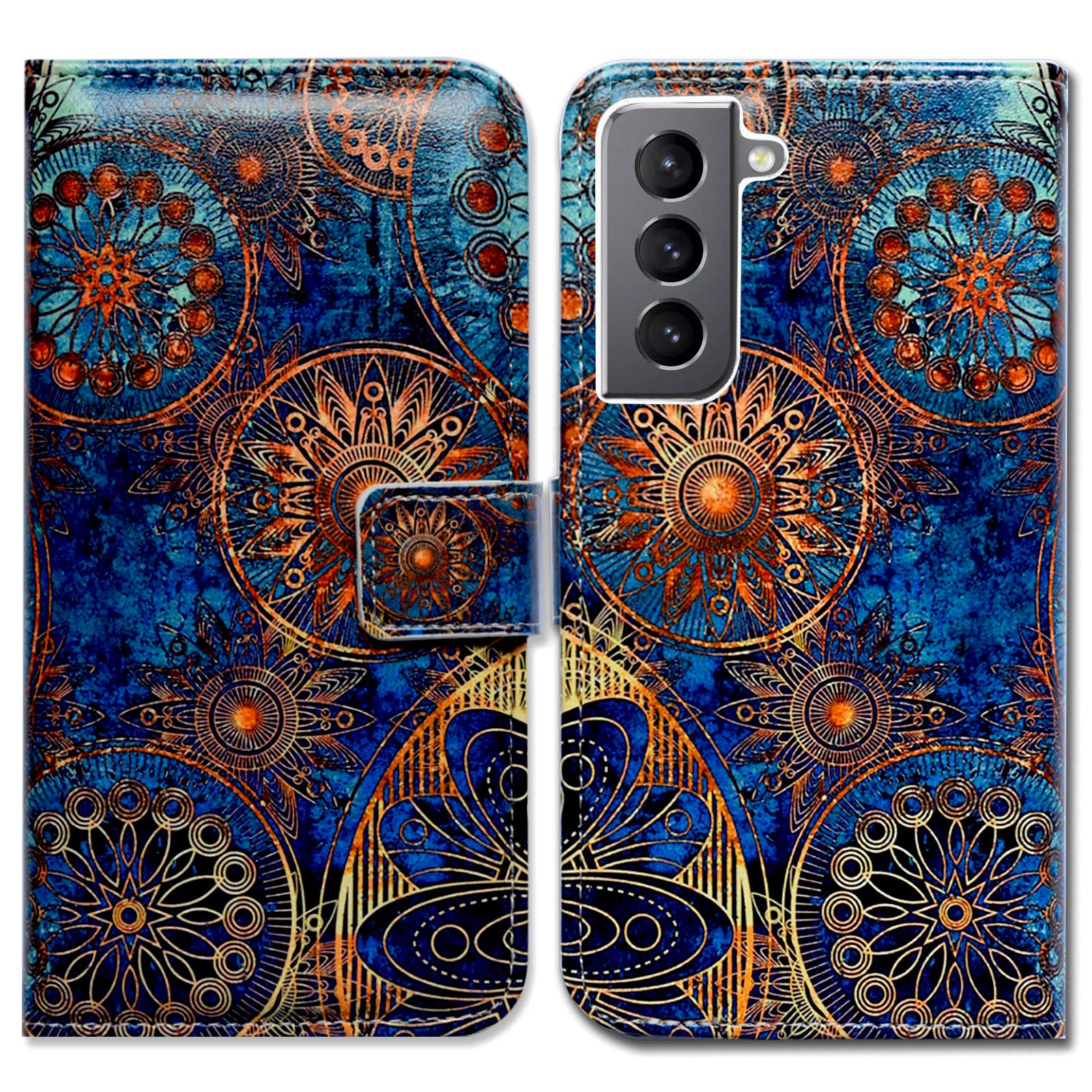 Bcov Case for Galaxy S22, Gorgeous Colours Circle Mandala Leather Flip Phone Case Wallet Cover with Card Slot Holder Kickstand for Samsung Galaxy S22