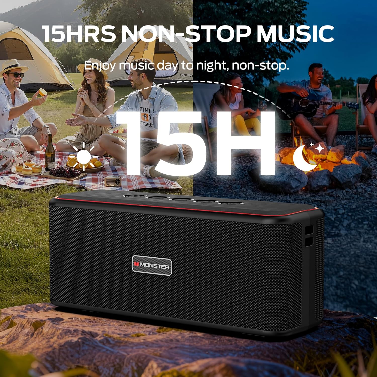 Monster Shock Plus Bluetooth Speaker, Portable Speaker with 30W Loud Stereo Sound, Bluetooth 6.0, TWS Pairing, 15H Playtime, Support AUX/TF Card, IPX6 Waterproof Wireless Speakers for Outdoor, Home - Image 5