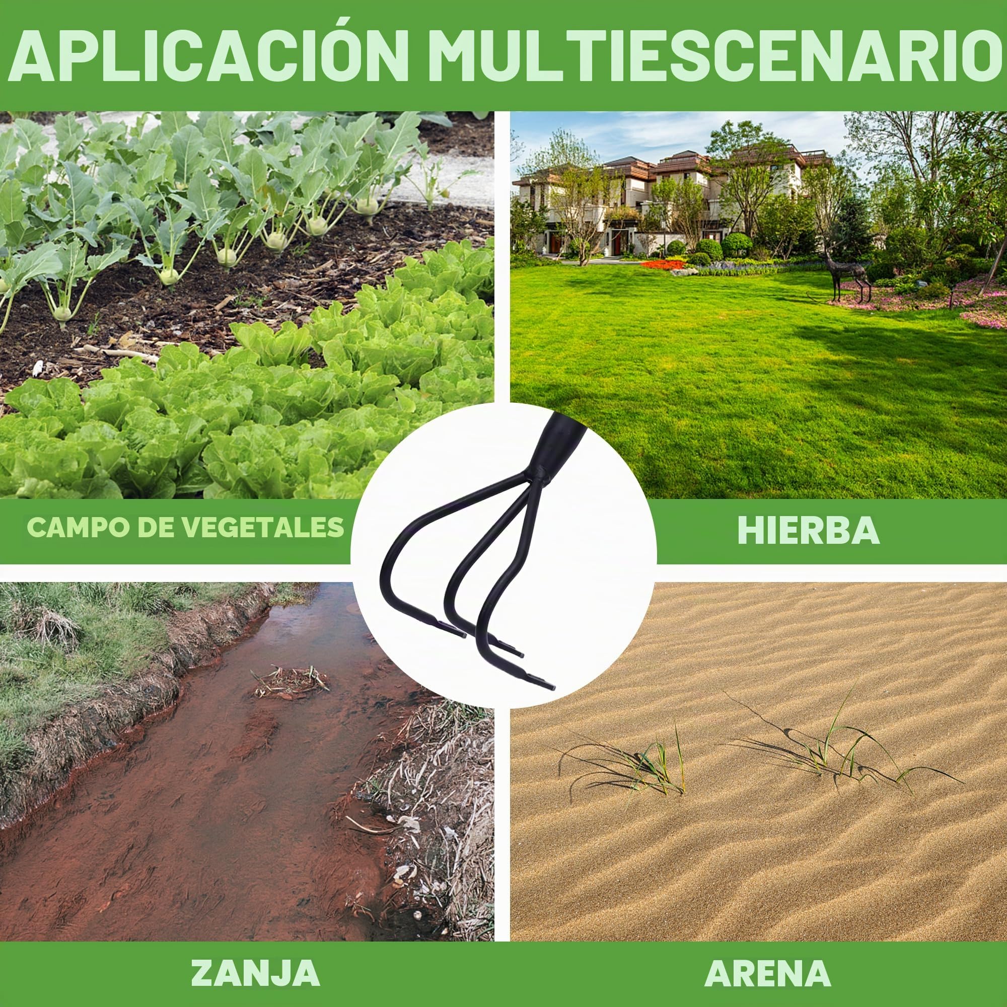 YEELOR Cultivador de jardín multifuncional 3 garras mango largo ajustable 140 cm herramientas de deshierbe aflojamiento suelo