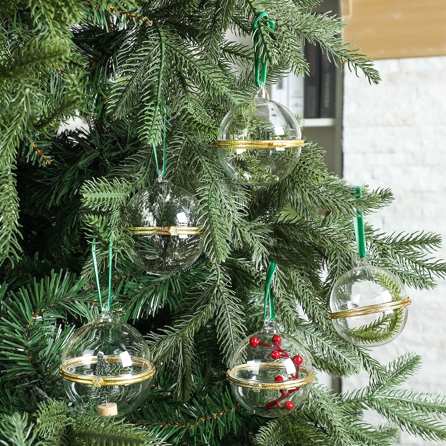 Gemscream 6 Pcs Hinged Glass Tree Ornament Clear Fillable Ornament
