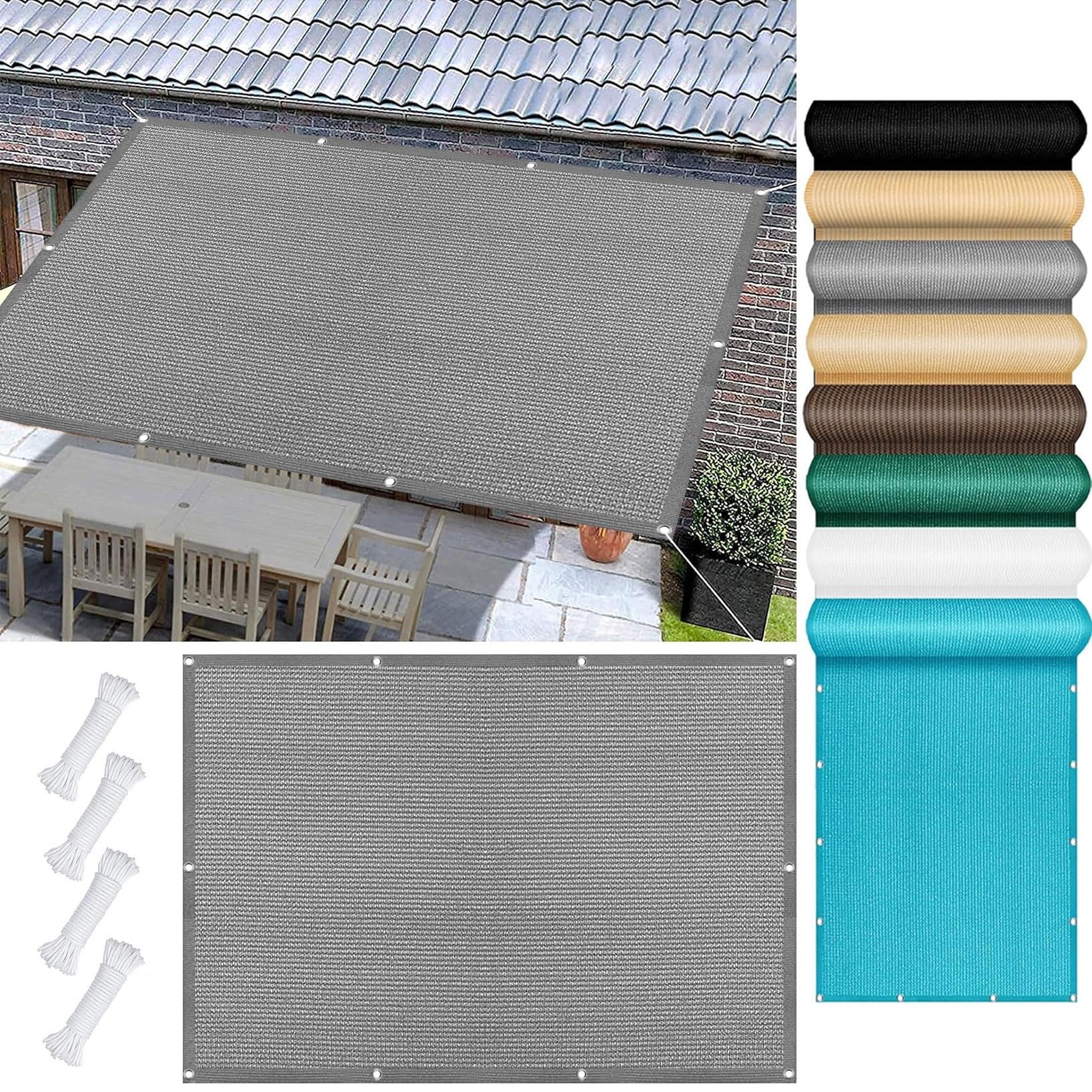 Voile d'ombrage 1.8x2m en HDPE respirant gris clair pour terrasse et jardin