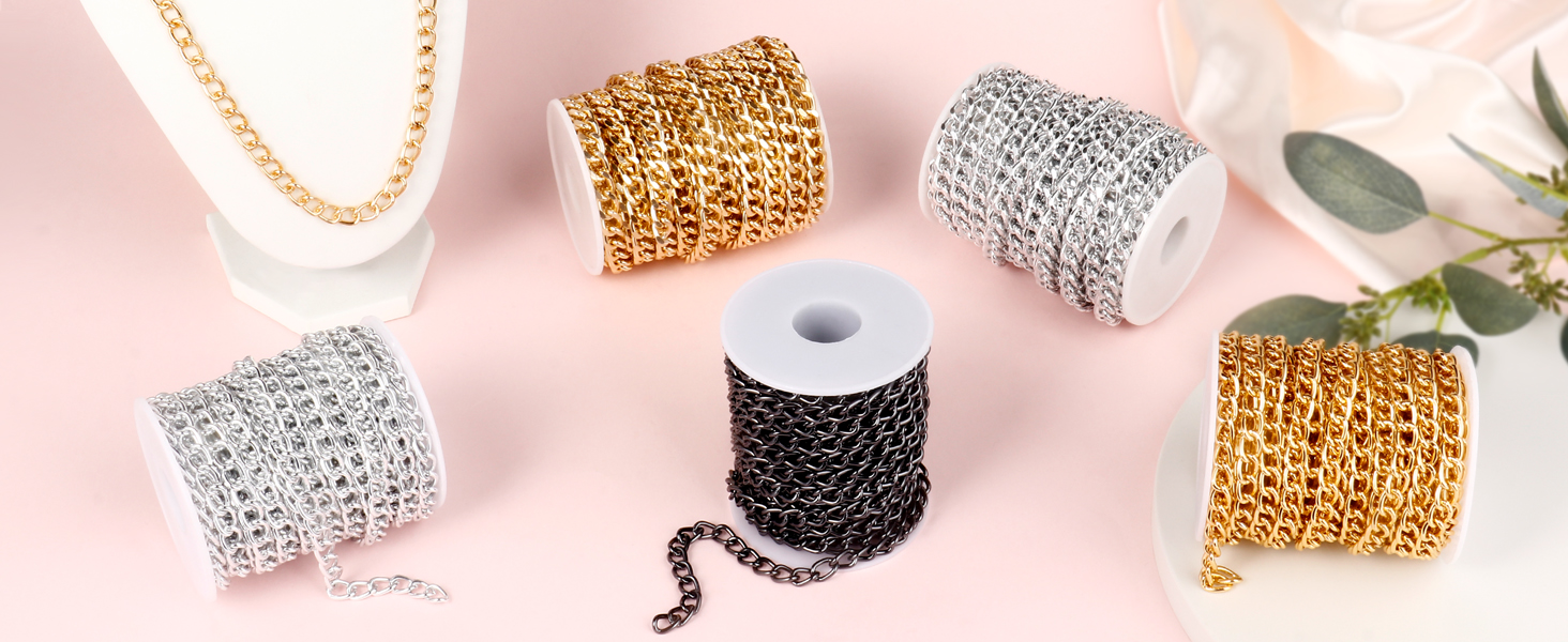 Chains For Jewellery Making GYSRXS 5 Roll Aluiniu Curb Chains With ...