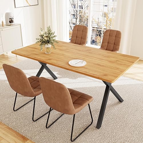 Vista 9 de Juego de mesa de comedor de 7 piezas para 6 personas, mesa de cocina MDF de 63 pulgadas con 6 sillas tapizadas, patas de metal para comedor, cocina