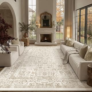 PureCozy Light Brown Area Rug 8x10 Vintage Floral