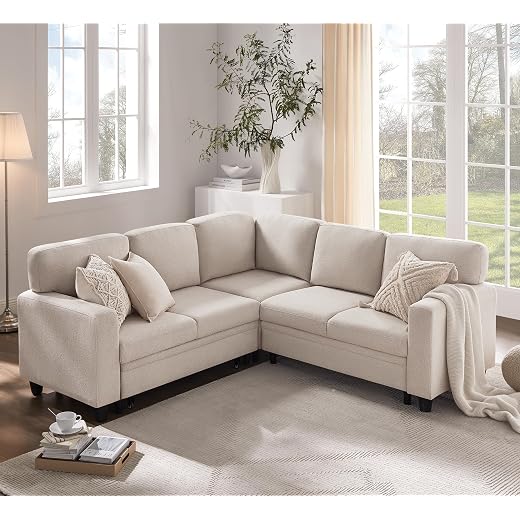RedLemon Sectional Sleeper Sofa with Pull Out Couch Bed, 80'' Convertible L Shaped Couch with Storage Chaise & USB Charging Port, Comfy Sofa Couch for Living Room, Apartment, Beige