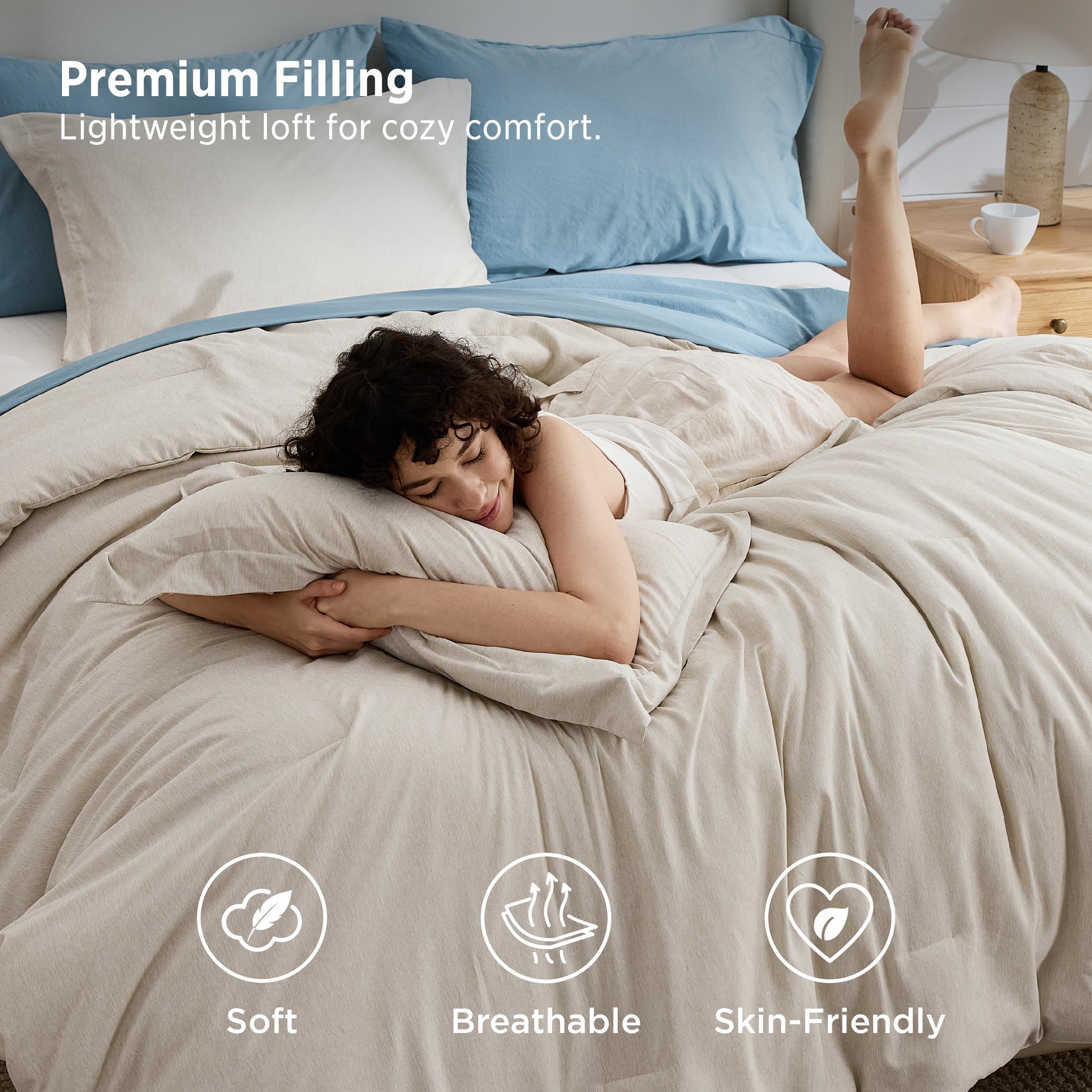 Bedsure Queen Comforter Set - Beige Soft Bedding for All Seasons, Cationic Dyed — product photo