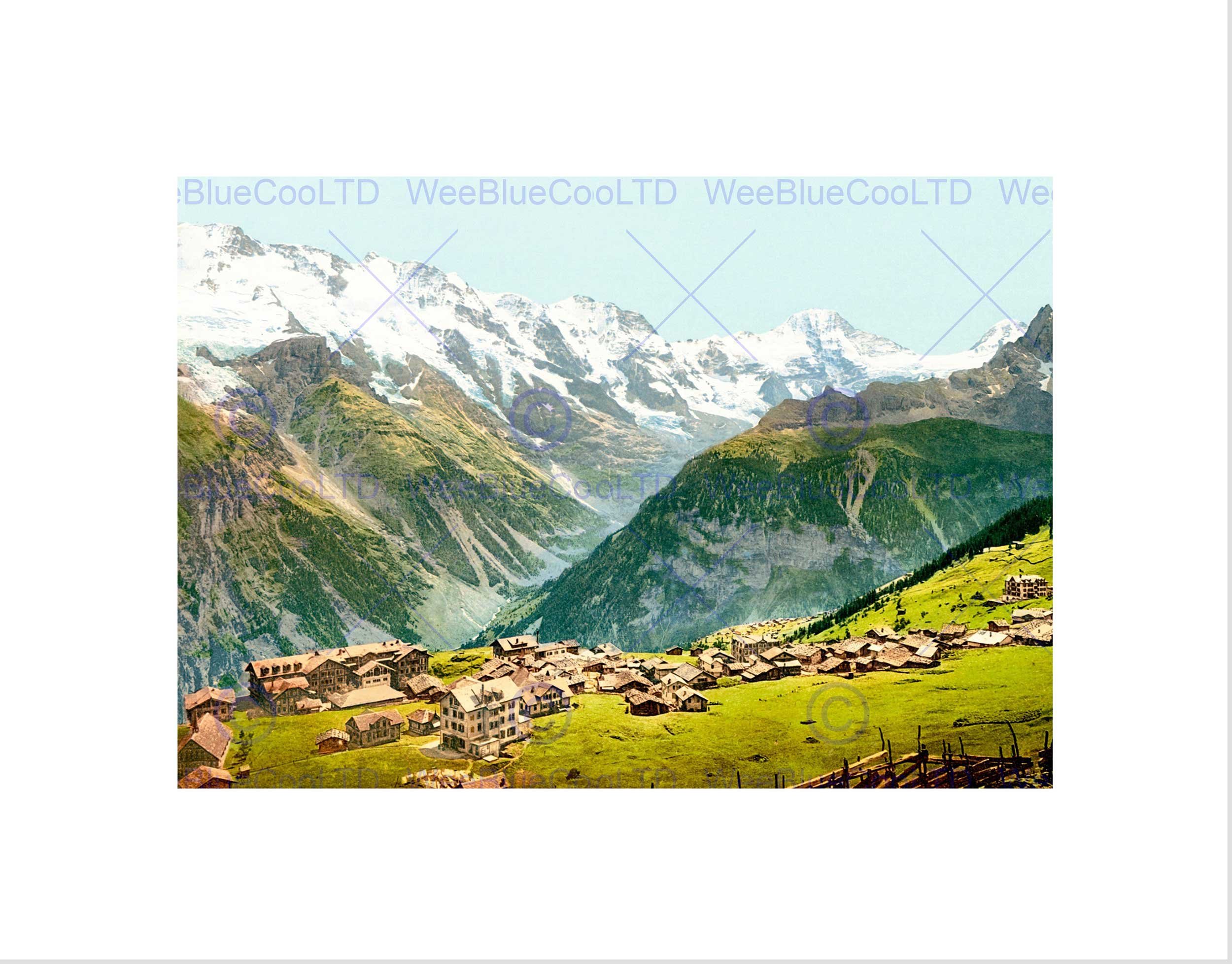 Wee Blue Coo MURREN BERNESE OBERLAND SWITZERLAND MOUNTAINS VILLAGE FRAMED PRINT B12X10846
