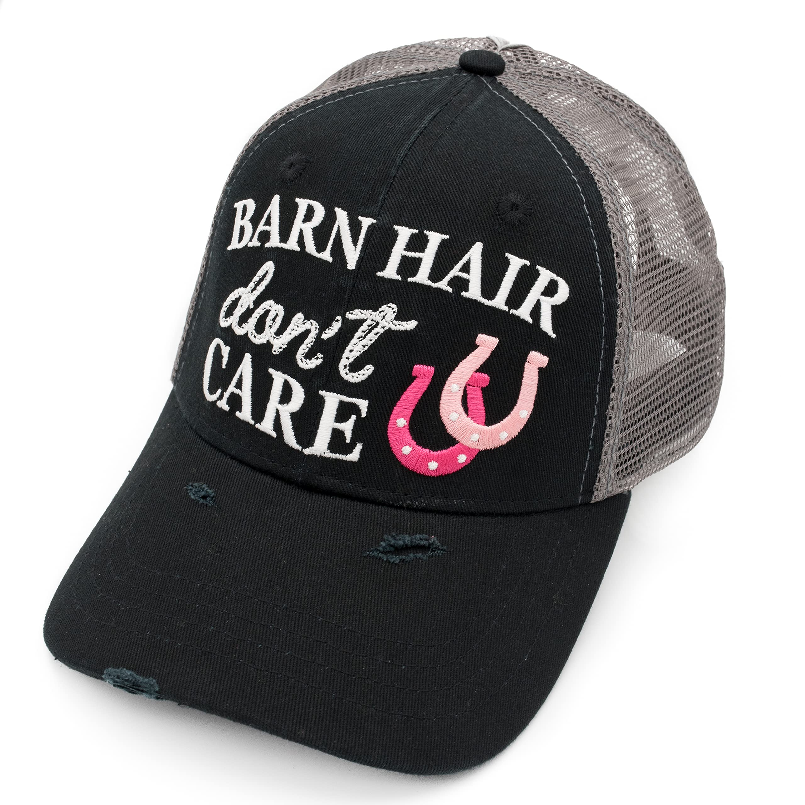 LifecraftBarn Hair Dont Care Embroidered Distressed Womens Ponytail Trucker Hat