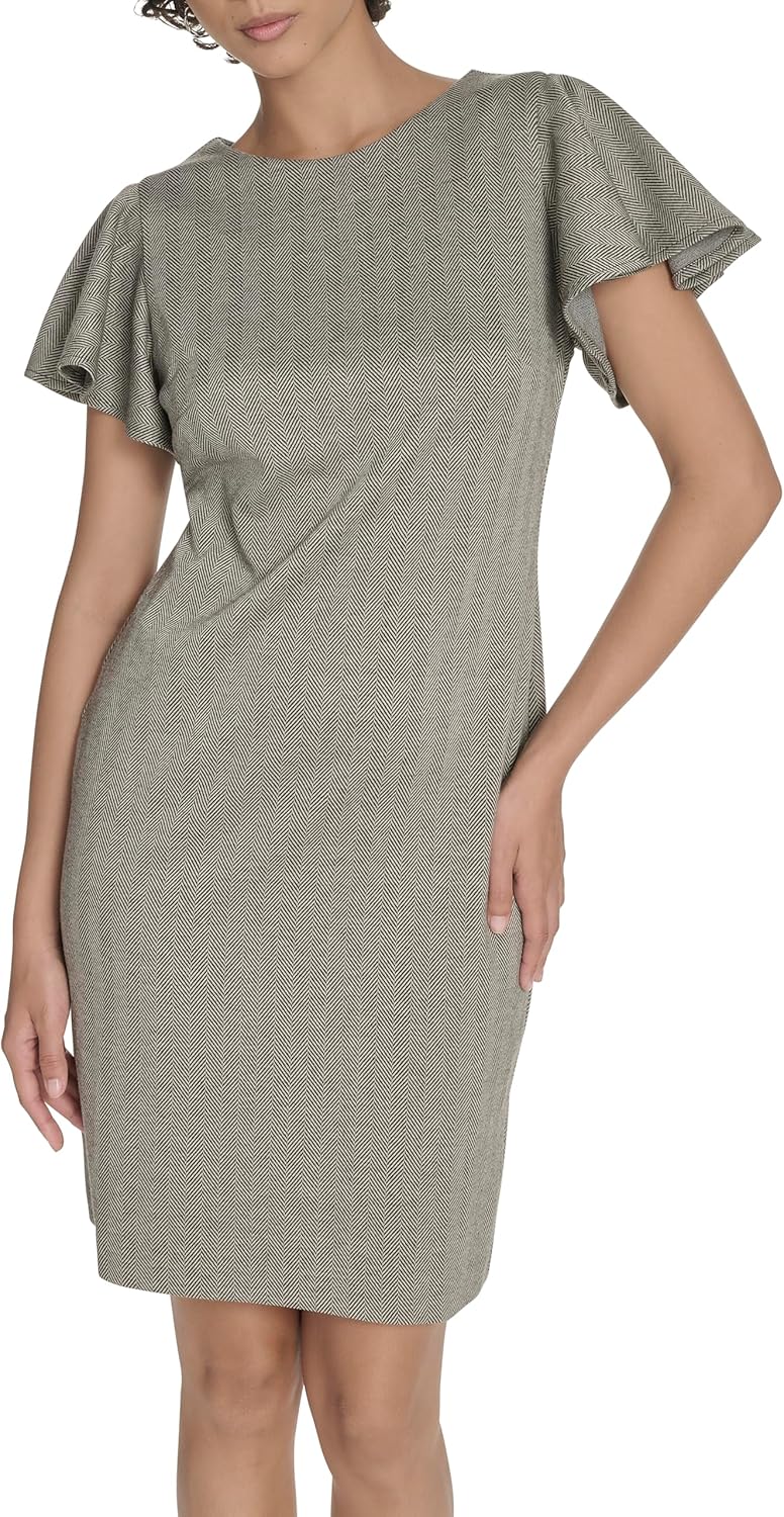 Tommy Hilfiger Women's Short Flutter Sleeve Jewel Neck Mini Sheath Dress