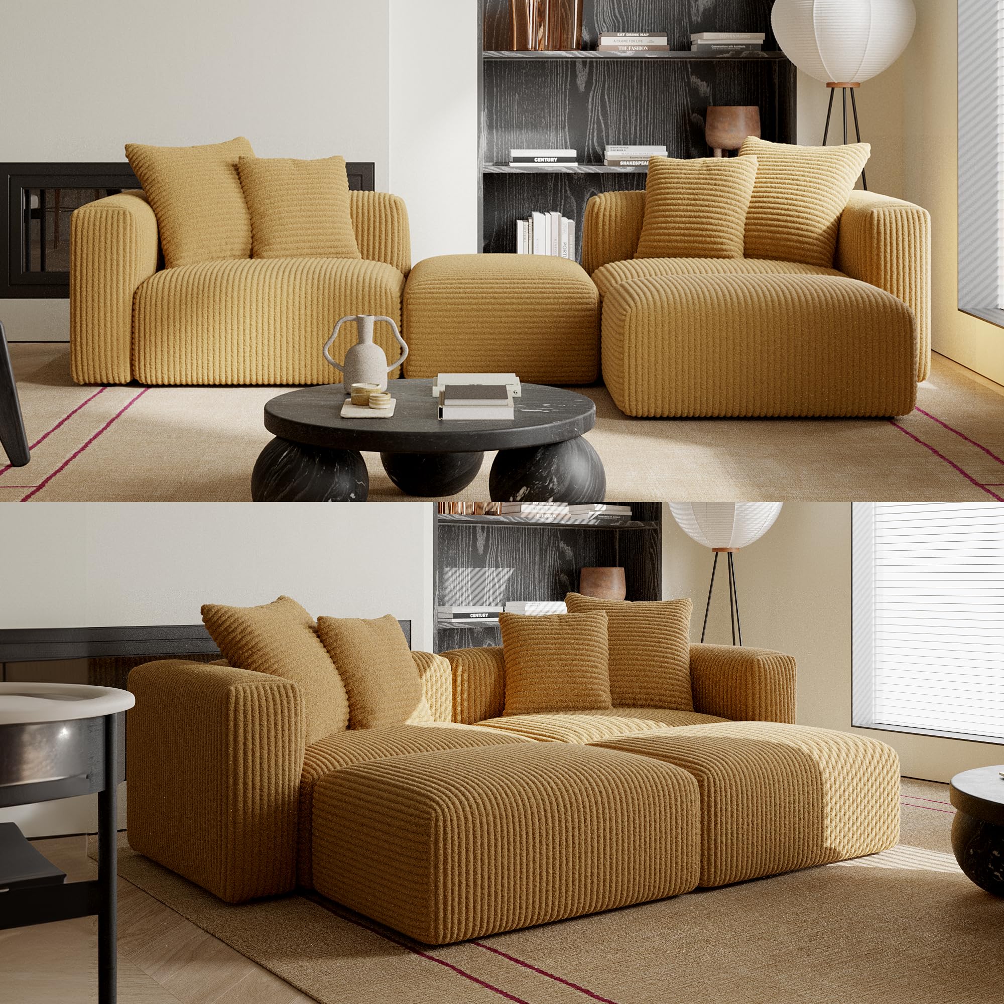Acanva Corduroy Convertible Modular L Shaped Sectional Sofa 4 Seater Free Combination Corner Couch Convertible to DayBed Wide