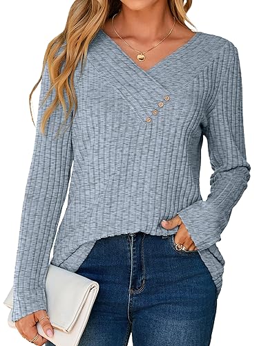Glamaker Women's Fall Long Sleeve V Neck Tunic Tops Lightweight
