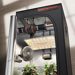 Spider Farmer SF1000 Growzelt Komplettset Grow Light Dimmbarer LED Grow Lampe Vollspektrum Samsung LM301H EVO LEDs GrowZelt Kit Komplettes 70x70x160cm Hydroponics Growing Tent Set Belüftungssystem