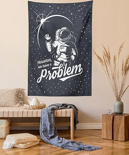 Lunarable Tapiz del espacio exterior, arte temático espacial con Houston We Have a Problem, ilustración de mensaje de tela, decoración para colgar