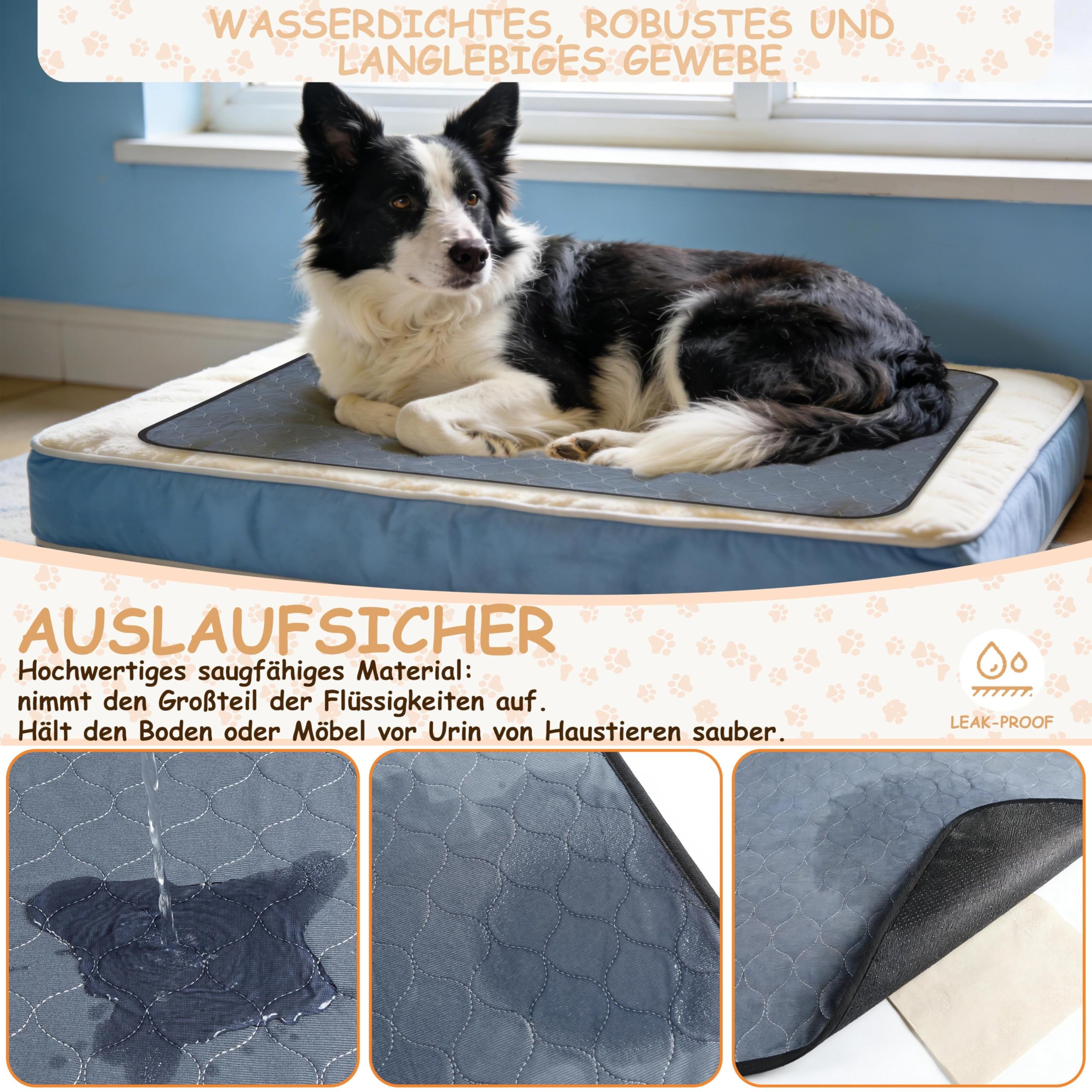 Bunlitent Wiederverwendbare Hundematten 5er Set (91x122 cm) – Waschbare Haustier-Urinunterlage Schnell Absorbierend, Wasserdicht für Welpen & Inkontinente Hunde