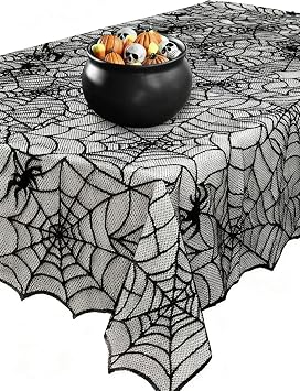 Black Lace Tablecloth 32" x 41" Halloween Spider Cobweb Table Cover Decor for Scary Festive Party Rectangular Tables Cloths for Fireplace Scarf Halloween Table Decorations