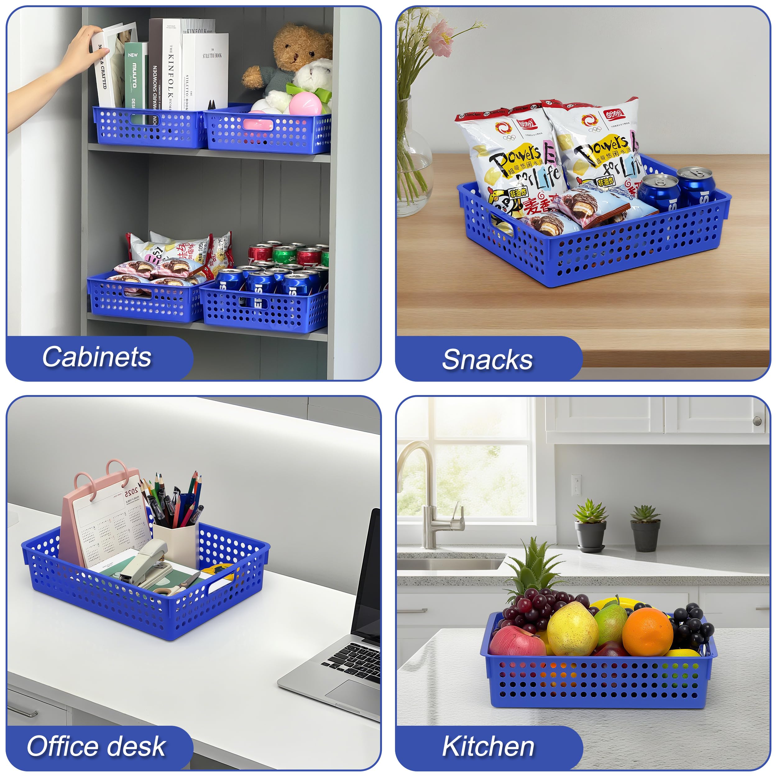 Soddeph Stapelbare A4-Papier-Organizer-Tabletts, Kunststoff-Aufbewahrungsbehälter mit Griffen, hohles Design, Organizer-Körbe für Klassenzimmer, Büro, Zuhause, 4 Stück