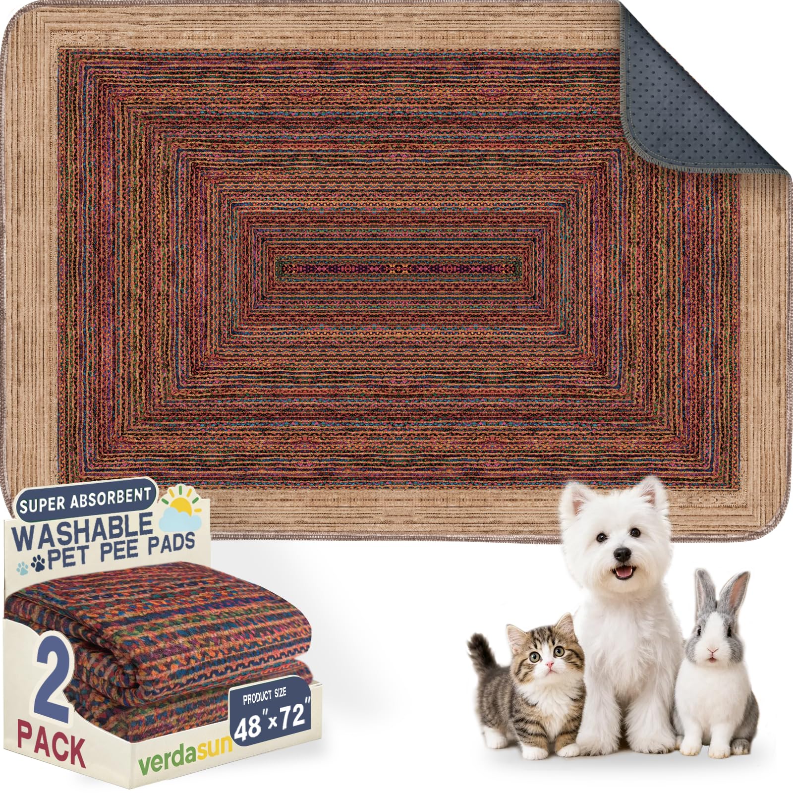 Washable Pee Pads for Dogs, Reusable Puppy Potty Training Pads, Ultra-Absorbent Thick Waterproof Leak-Proof Non-Slip Pads &amp; Mat for Crate, Playpen, Floor, Whelping &amp; Housebreaking , 2 Pack 48"x72"
