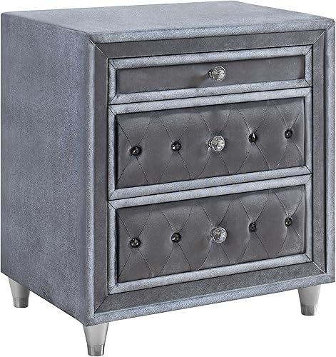 Miniatura 6 de Coaster Home Furnishings Mesita de noche de terciopelo con 3 cajones en color marfil y camello