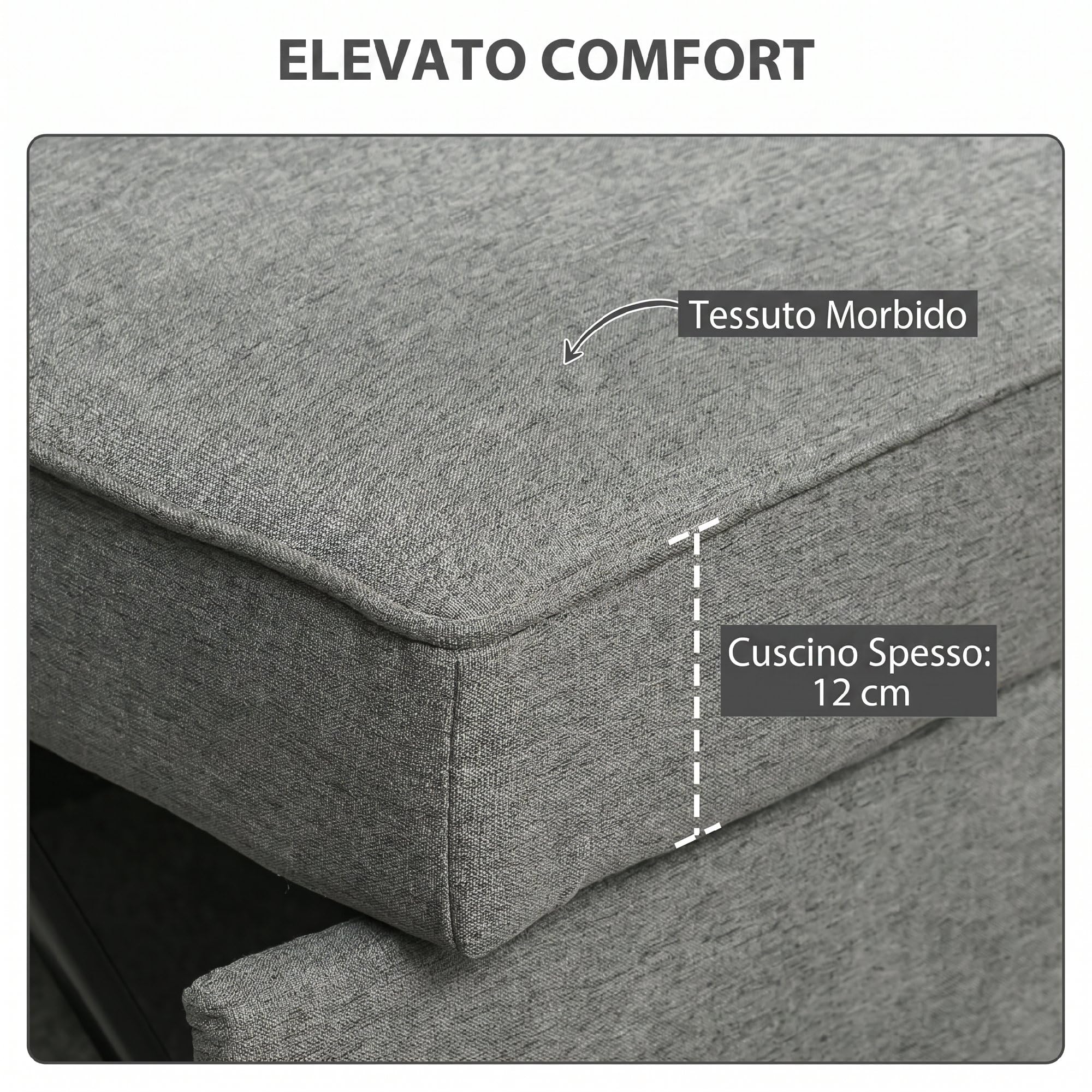 HOMCOM Divano Letto 2 Posti 3 in 1 Effetto Lino con 2 Cuscini, Divano Letto Matrimoniale Estraibile Reclinabile 3 Livelli Salvaspazio, Braccioli, Seduta Imbottita, Legno Eucalipto, Soggiorno, Grigio