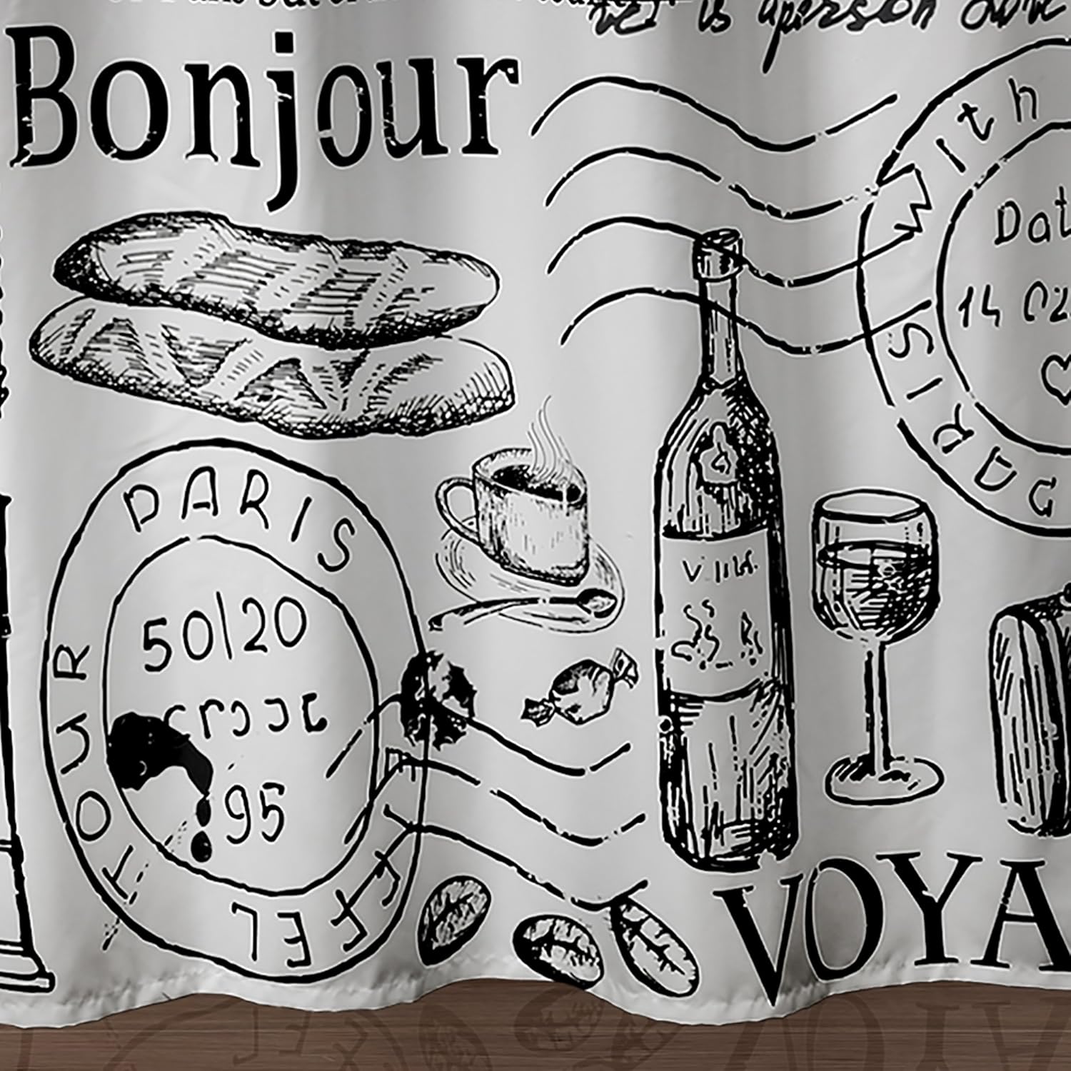 Lush Decor Lush Décor Paris France Shower Curtain, 70 inch x72 inch, 70" x 72", Black/White - DISCONTINUED