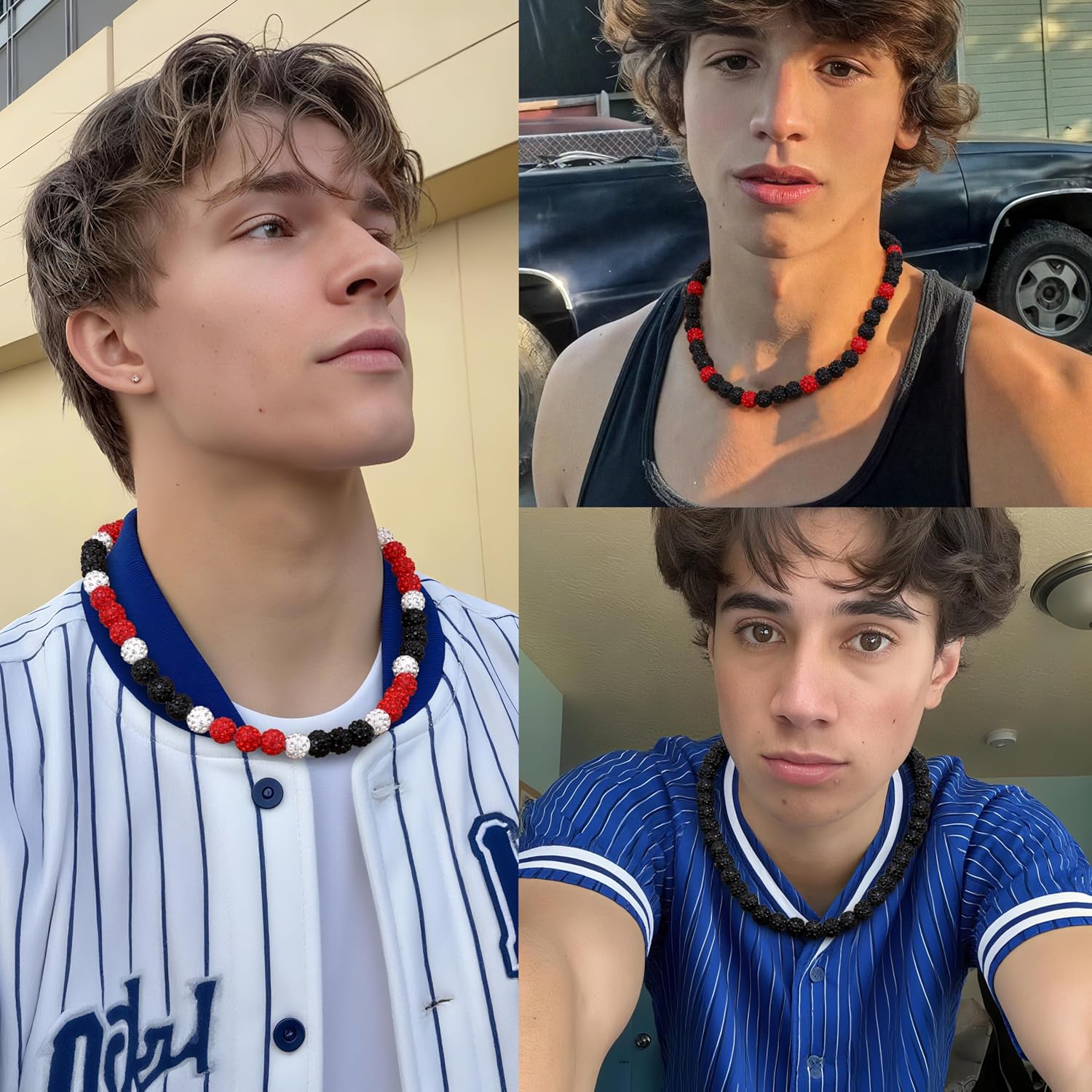 Krfy Baseball Necklaces for Boys, Bling Rhinestone Beaded Necklaces for Women Men, Diamond Baseball Drip Necklace Ice Bead Necklaces Inspired Sports Jewelry, 17.7 Inches, Age:Over 8 Years Old - Image 5