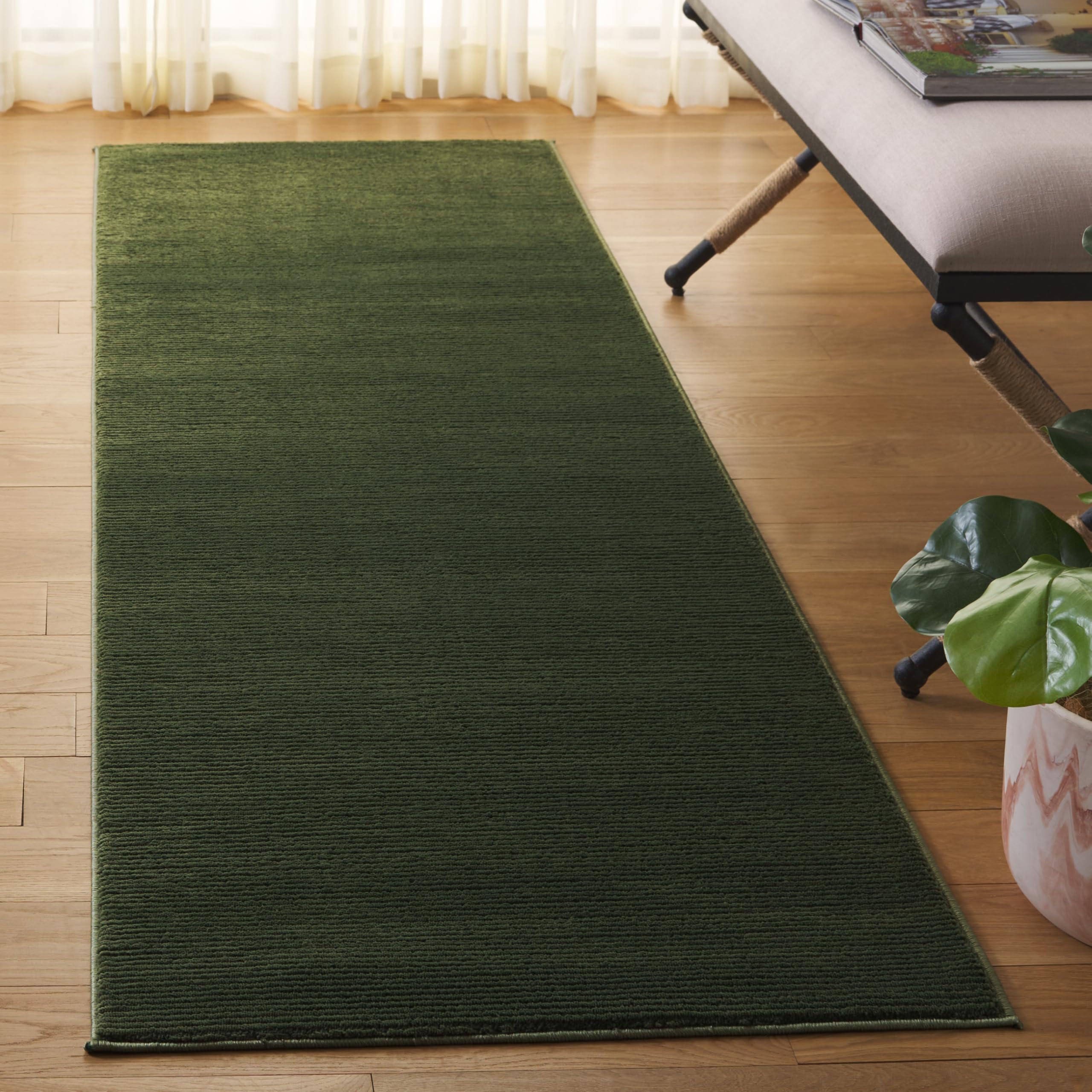 Tapis vert 62x240 cm à poil court pour couloir et salon moderne