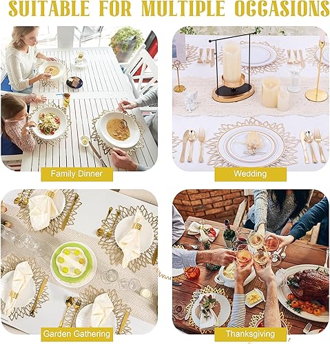 Miniatura 7 de Juego de 8 manteles individuales redondos, dorados, resistentes al calor, de PVC, con acabado metálico brillante de lujo, para decoración de Acción