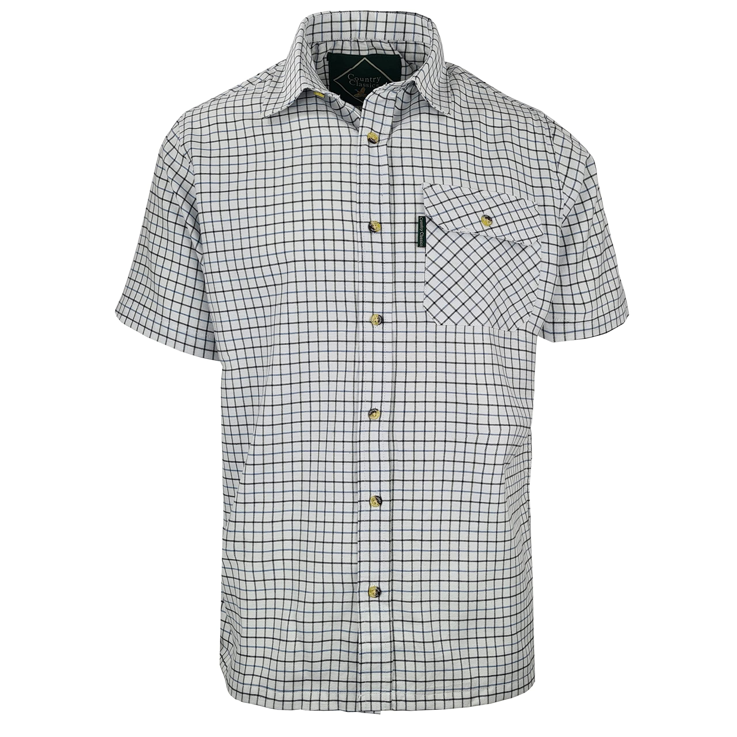 Country Classics Men's Tattersal Blue Short Sleeve Shirts -Tattersall Blue - 2XL
