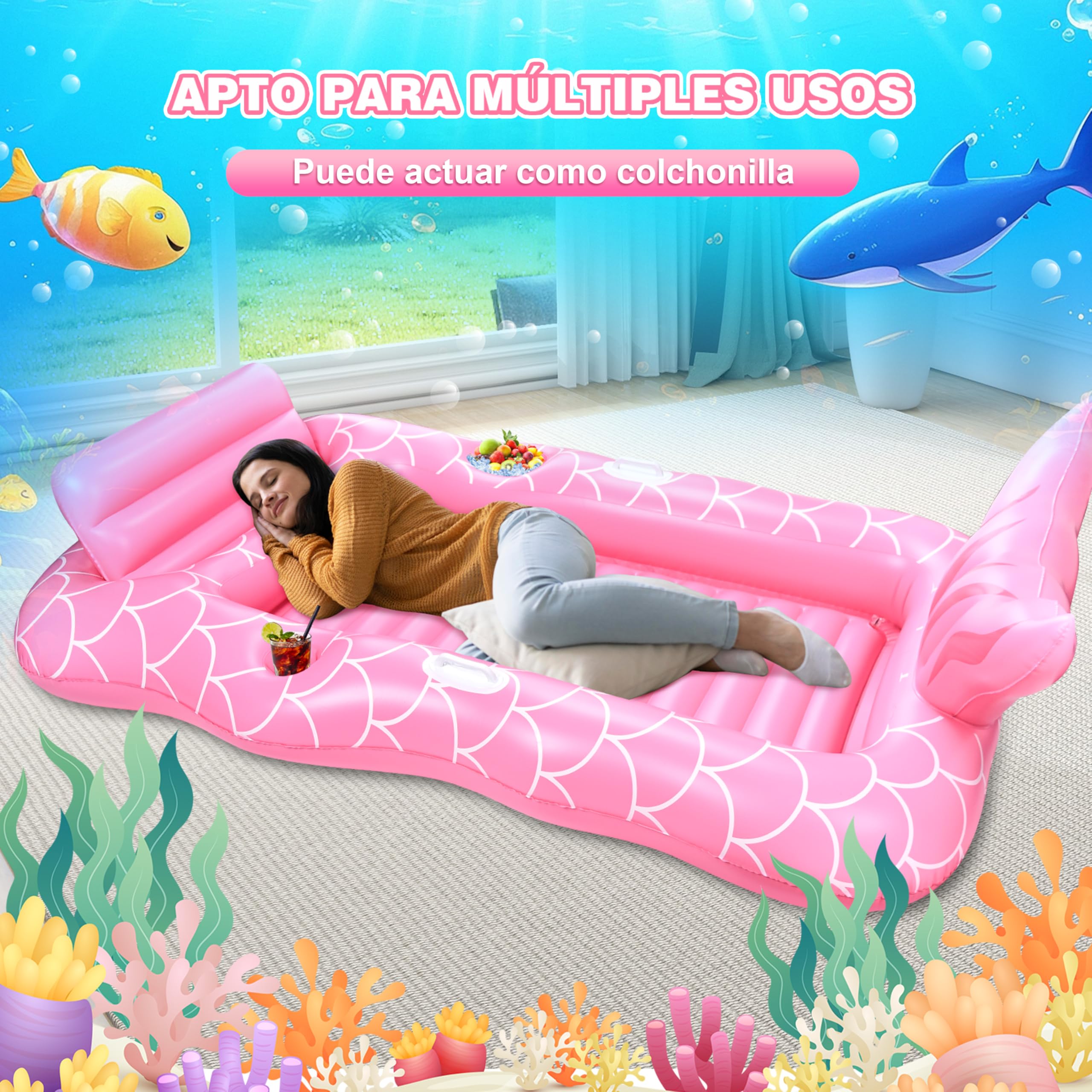 JONRRYIN Colchoneta Piscina Adulto, Flotador Inflable Piscina Grande, Colchoneta Piscina Hinchable, Flotadores Piscina para Adultos, Cama Flotante Inflable para Adultos Niños