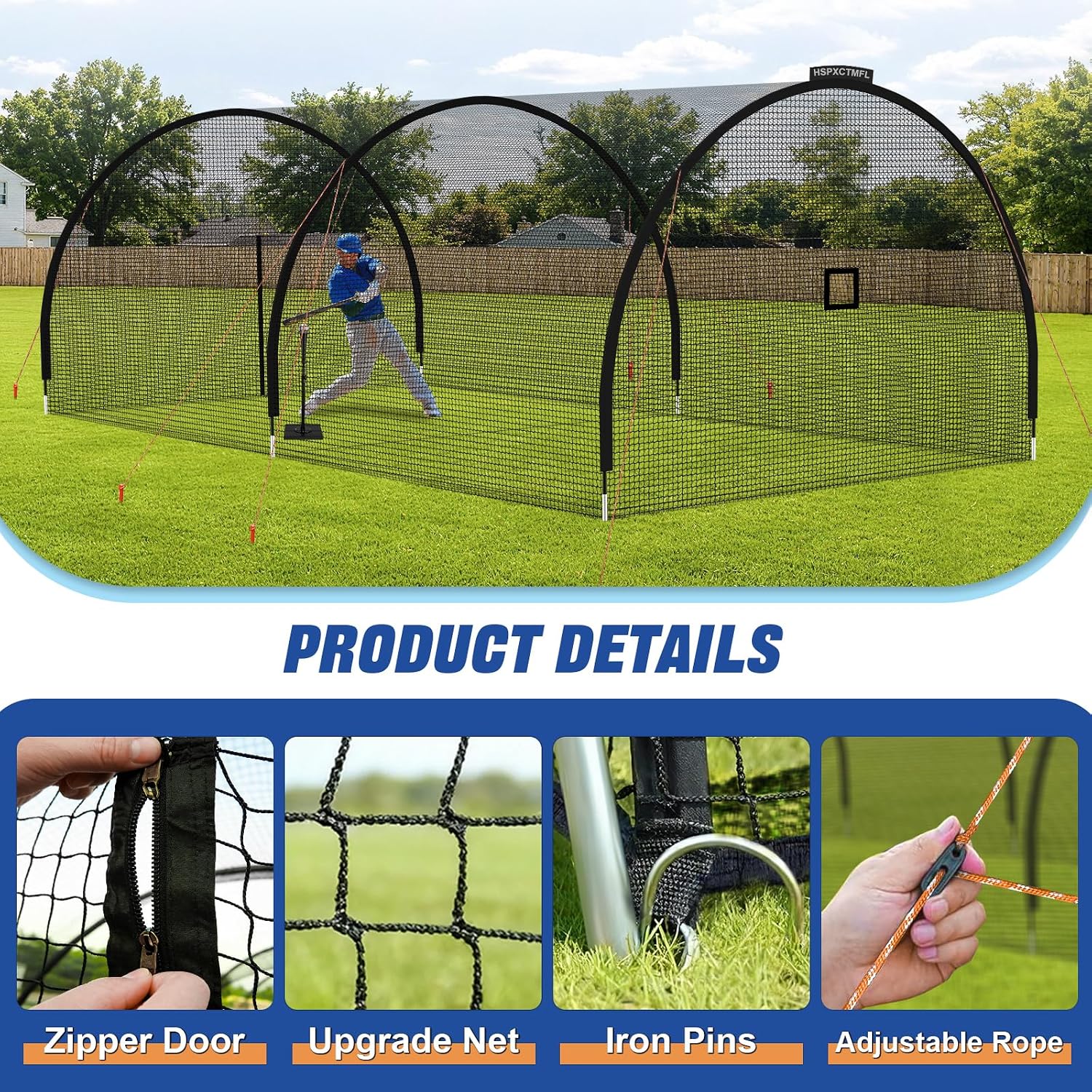 Baseball & Softball Practice Batting Cage,24x10x10ft Batting Net | Portable Batting Net for Backyard,Outdoor Heavy Duty 4-Ply Polyester Net,Fiberglass Frame Batting Cage with Zipper Door