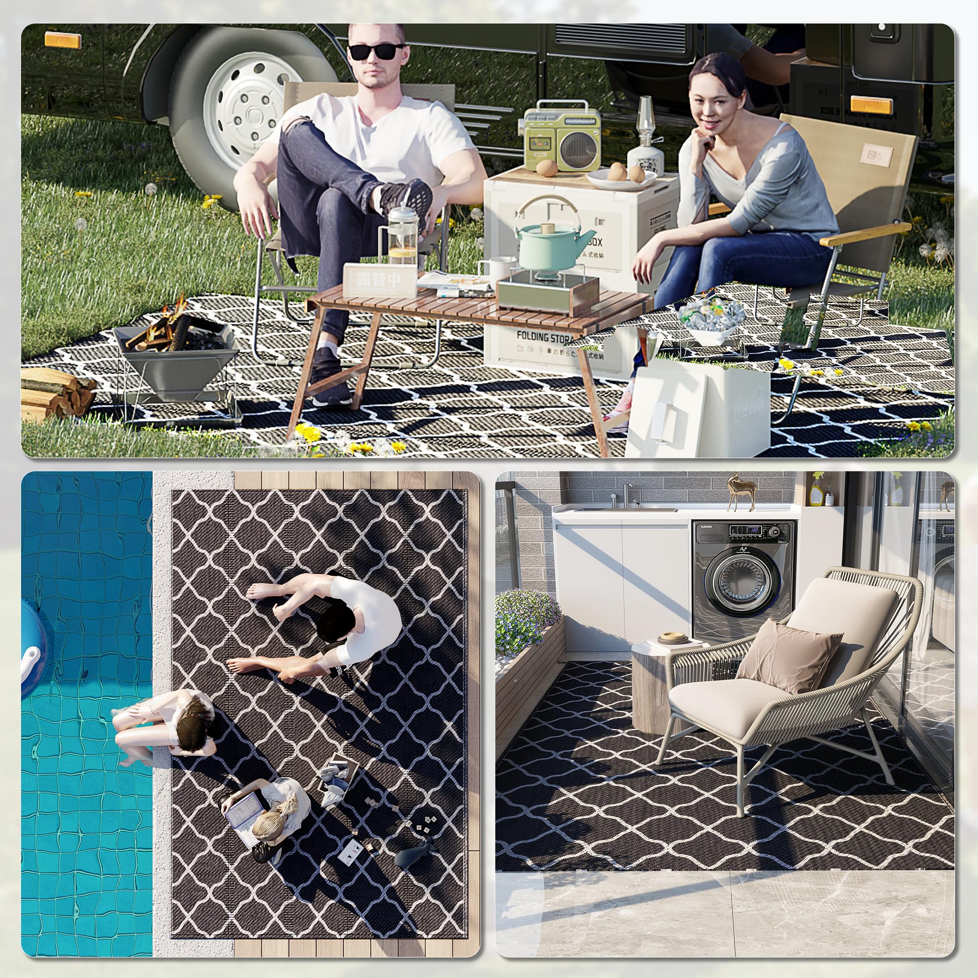 Outsunny Wendeteppich mit Tragetasche, 182x274cm, schwarz