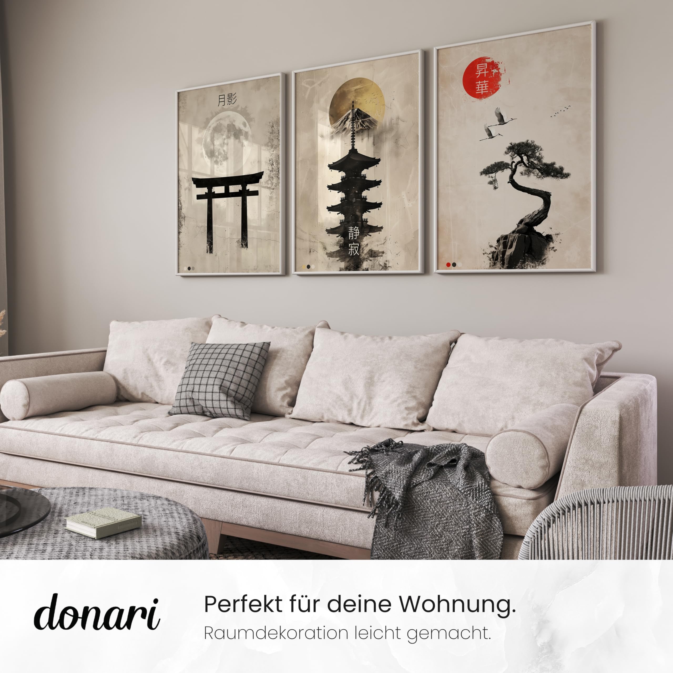 Donari Japan Poster Set – Wandbilder mit asiatischen Motiven | Kyoto, Tokio & traditionelle Kultur | Geschenkidee für Japan-Fans (Set 10, 30x40 cm | Schwarzer Rahmen, Gerahmt)