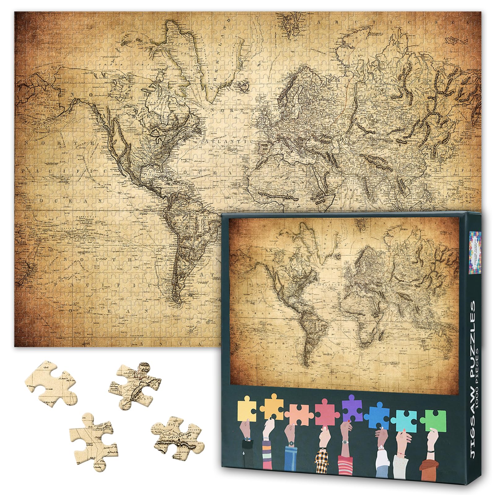 Puzzles for Adults 1000 Pieces, Map of the World 1814 Jigsaw Puzzles, Adult Puzzle for Adults, Educational Fun Games or Toys for Elders Friends 20X27 INCH