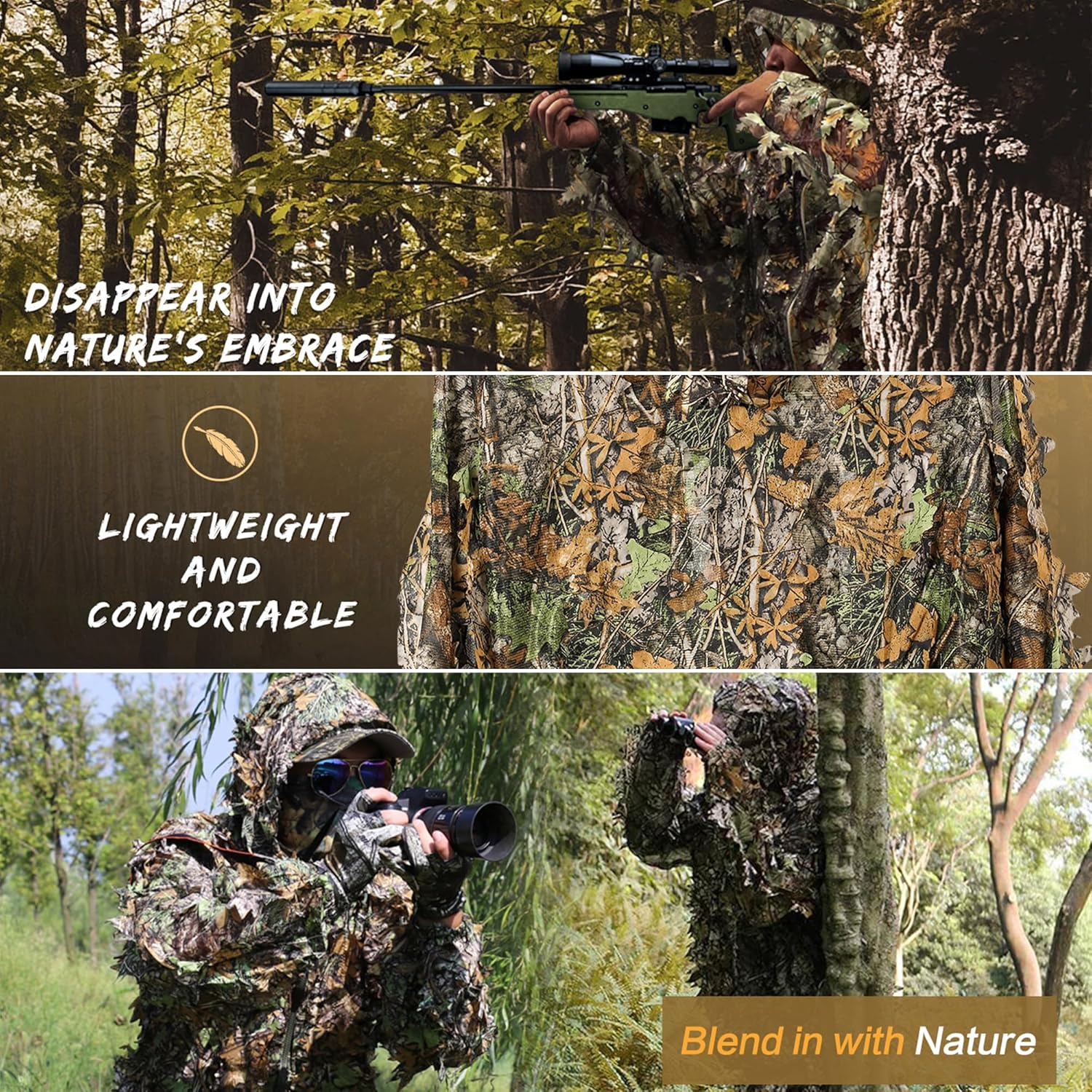 MOPHOTO Ghillie Suit 3D Leafy Camo Hunting Suits, Woodland Gilly Suits Gillies Suits for Men, Leaf Camouflage Hunting Suits - Image 7