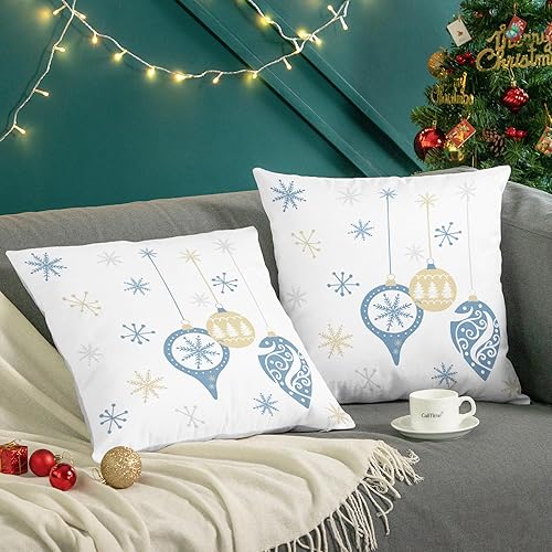 Miniatura 3 de CaliTime Juego de 2 fundas de almohada decorativas de forro polar con árboles de Navidad, copos de nieve, para sofá, cama, decoración de casa rural,