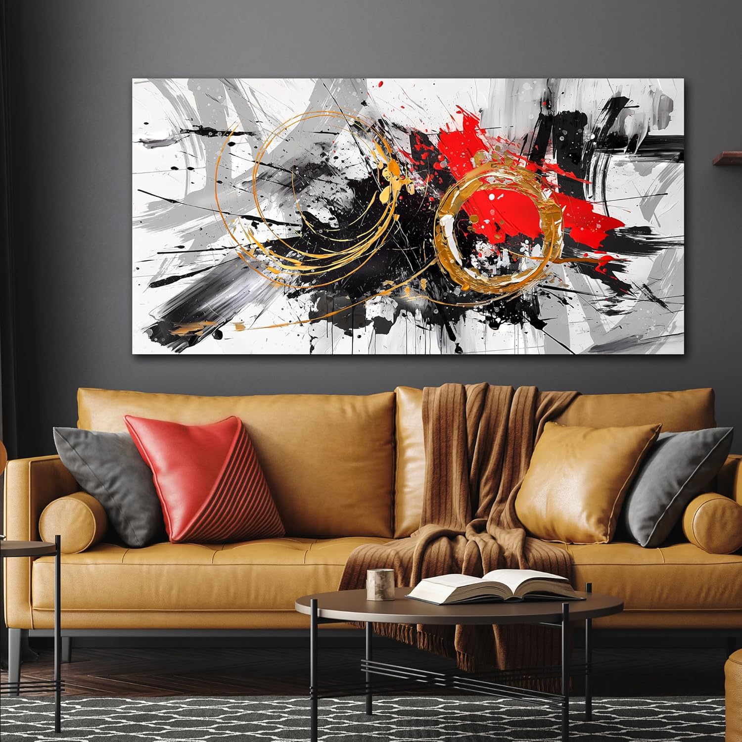 CIRABKY Large Abstract Wall Art Black and White Canvas Wall Art Living Room Art Wall Decor Bedroom Office Prints Pictures Size 24" x 48" - Image 3