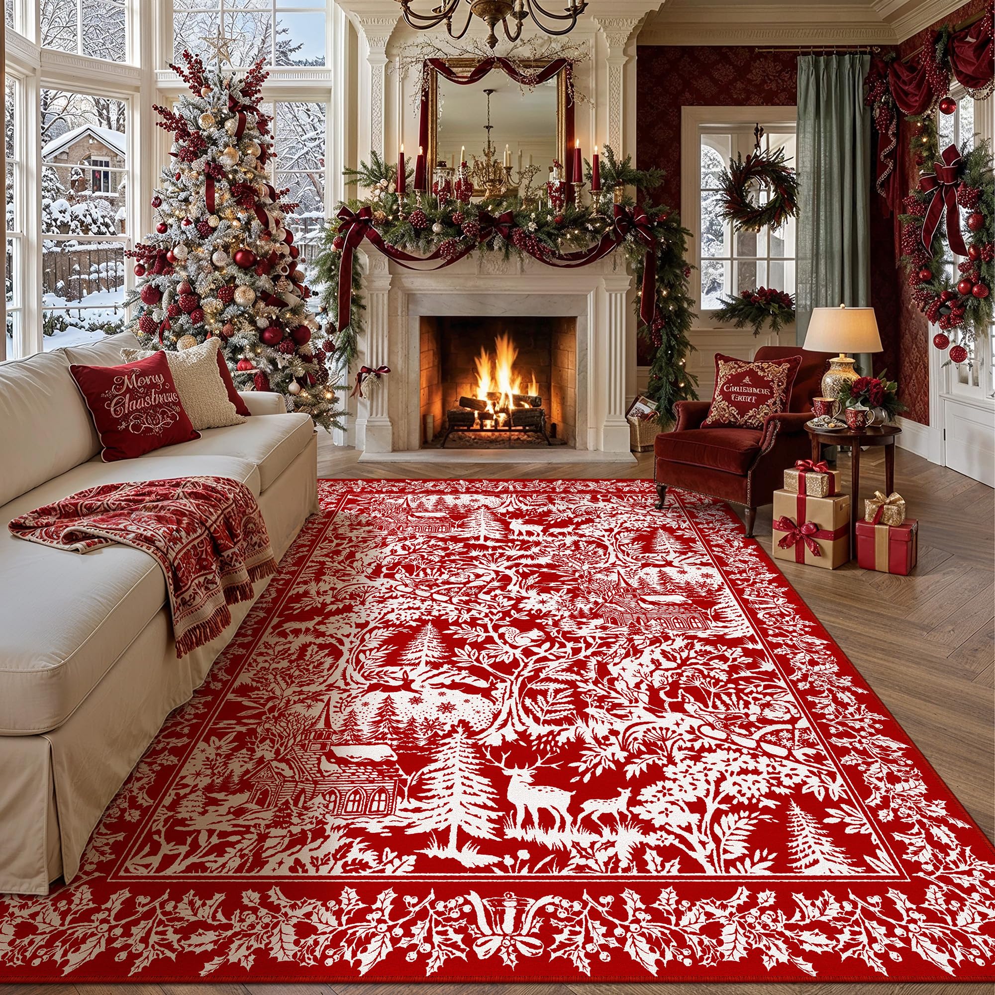 Christmas Area Rug - Red & Festive -30