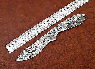 Spear Point Blank Blade Skinning Knife Blank Blade, 8.5 inches Long Hand Forged Damascus Steel with 3 Pin Hole, Oval Scale Spear Point Blade 4 inches Cutting Edge with 4" Scale Space - Damascus Depot
