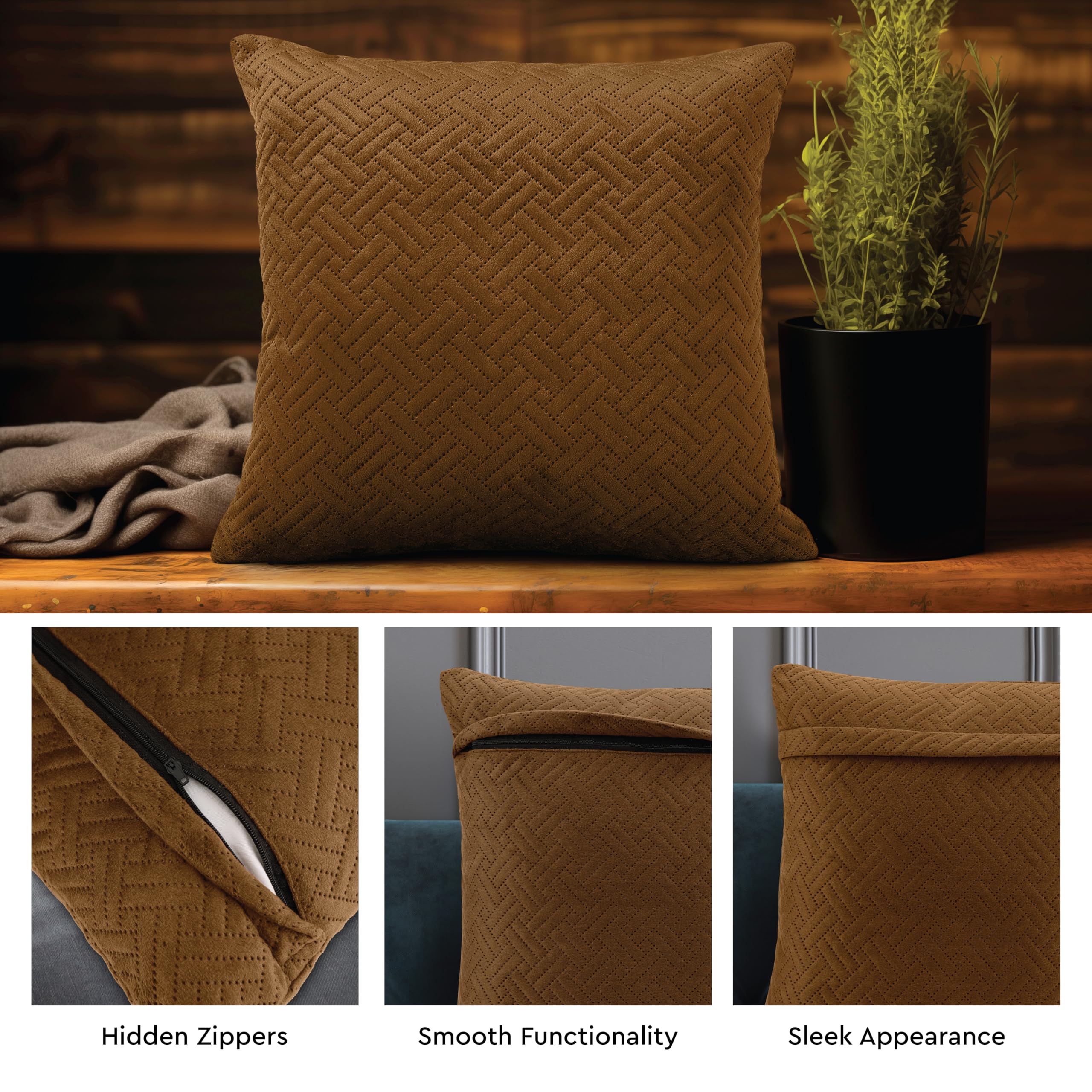 Encasa XO Cushion Covers 40x40 cm Set of 2, Brown, 40 x 40 cm (Pack of 2) - Image 2