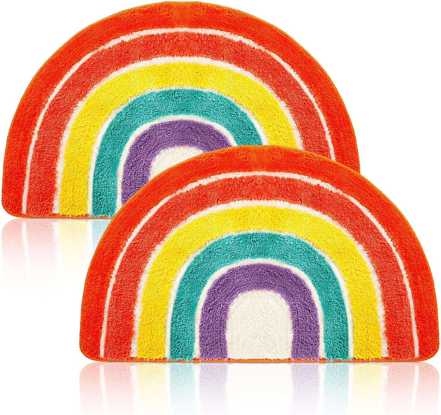 Weysat 2 Pieces Rainbow Bath Mat Colorful Flocking Rainbow Bathroom Rugs Microfiber Absorbent Non Slip Colorful Rug Bath Room Front Door Machine Washable for Kids Girls Bathroom 19.7 x 31.5 Inches