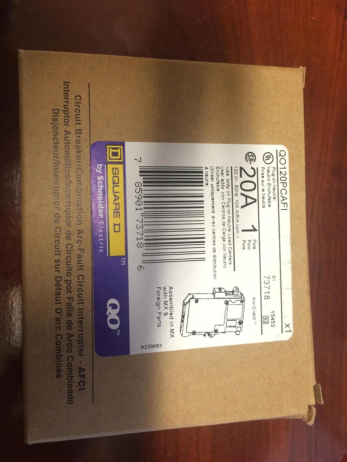 Arc Fault - Circuit Breaker - 20A 1 Pole 120/240 - Plug on Neutral Load Center