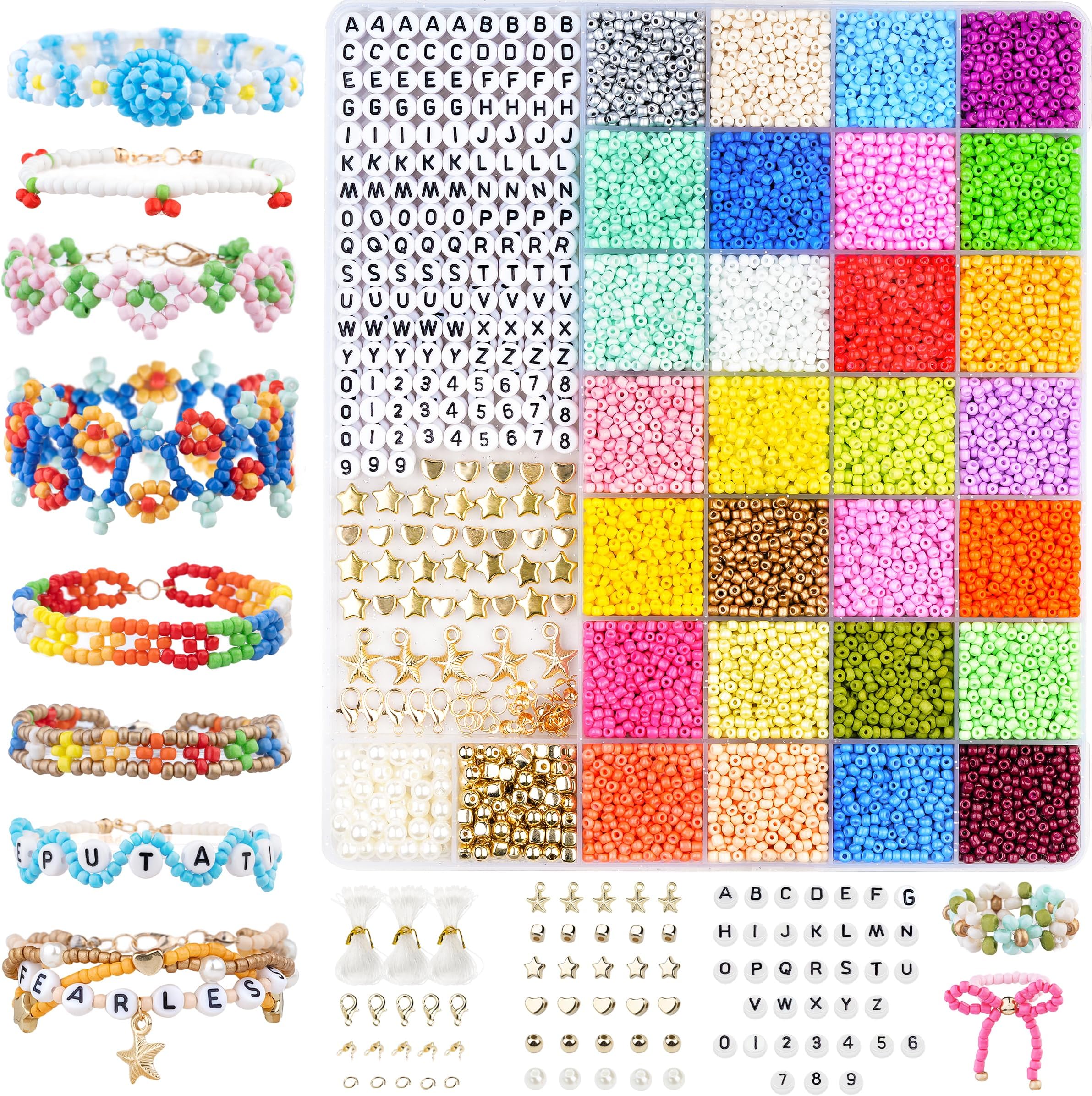 DoDoBeadsBracelet Making Kit, 10000 Pcs 3mm Glass Seed Beads for Jewelry Making - Friendship Bracelet Kit with Letter Beads, Pearl Beads, DIY Art Craft for Adults