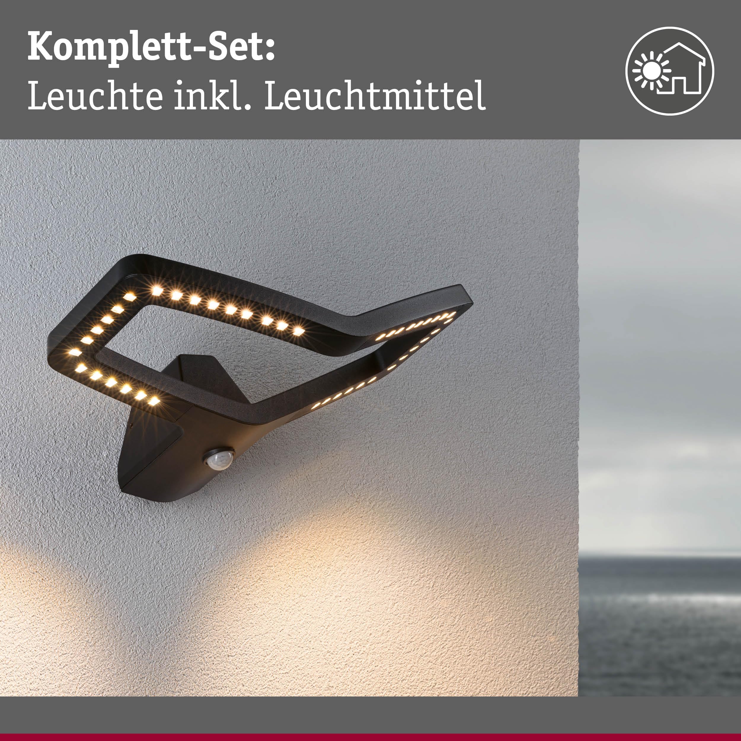 Paulmann 94795 LED Außenwandleuchte Alara Bewegungsmelder IP44 eckig 375x270mm 3000K 10W 600lm 230V Anthrazit Metall