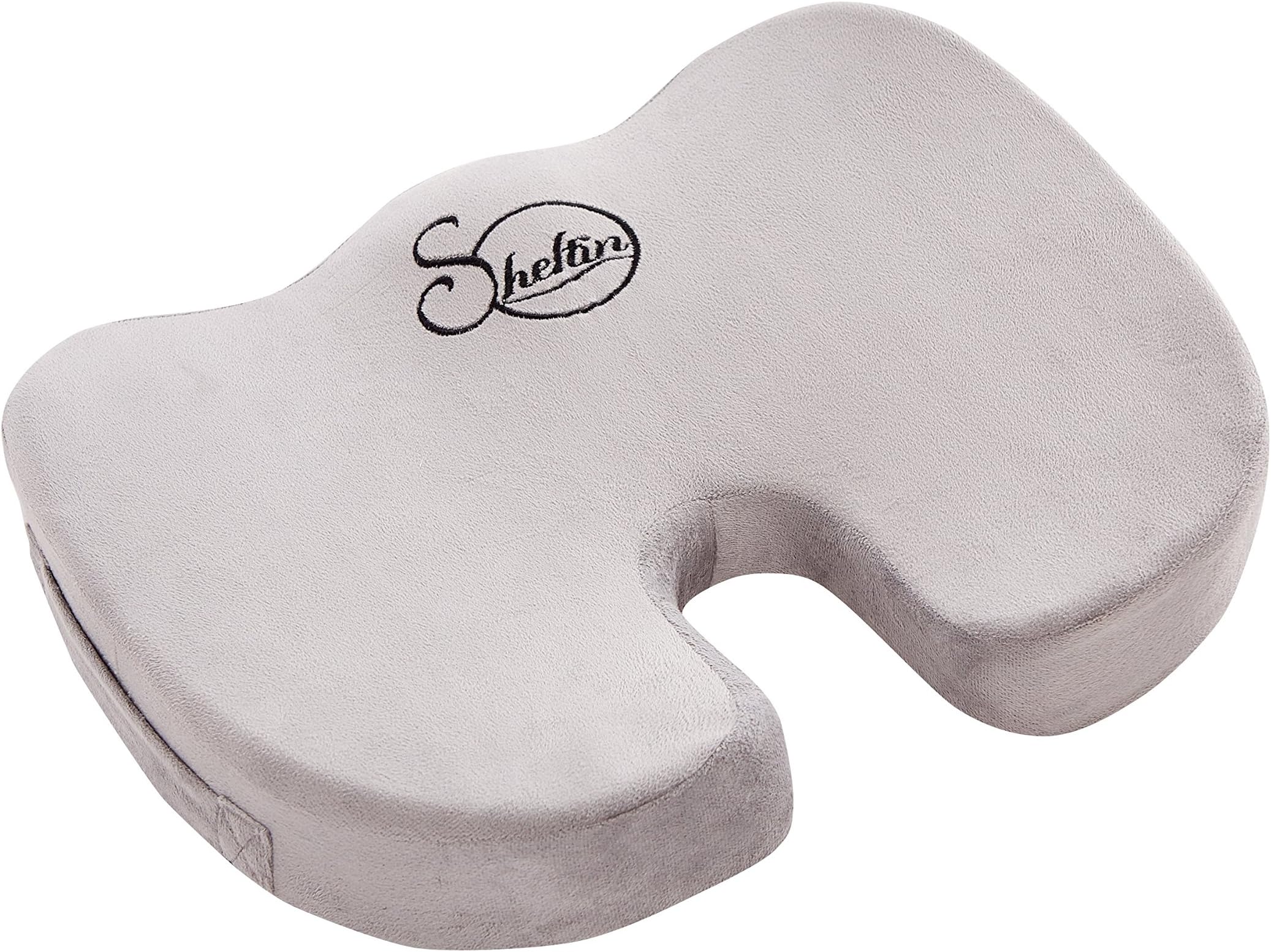 Non-Slip Coccyx Orthopedic Memory Foam Office Chair and Car Seat Cushion for Back Pain and Sciatica Relief and Tailbone Support (Gray)