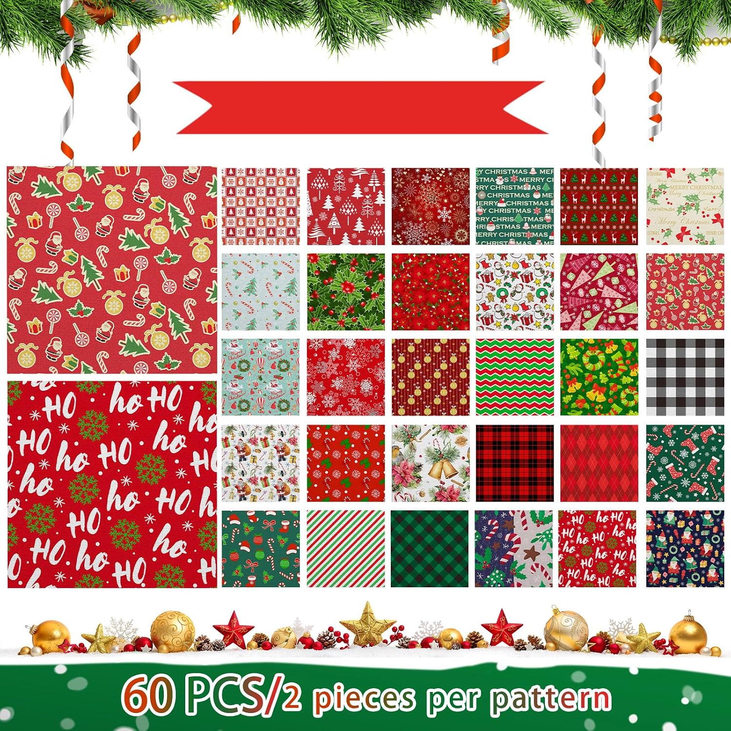 Shimeyao 60 Pcs Christmas Fabric Bundles Sewing Quilting image 3