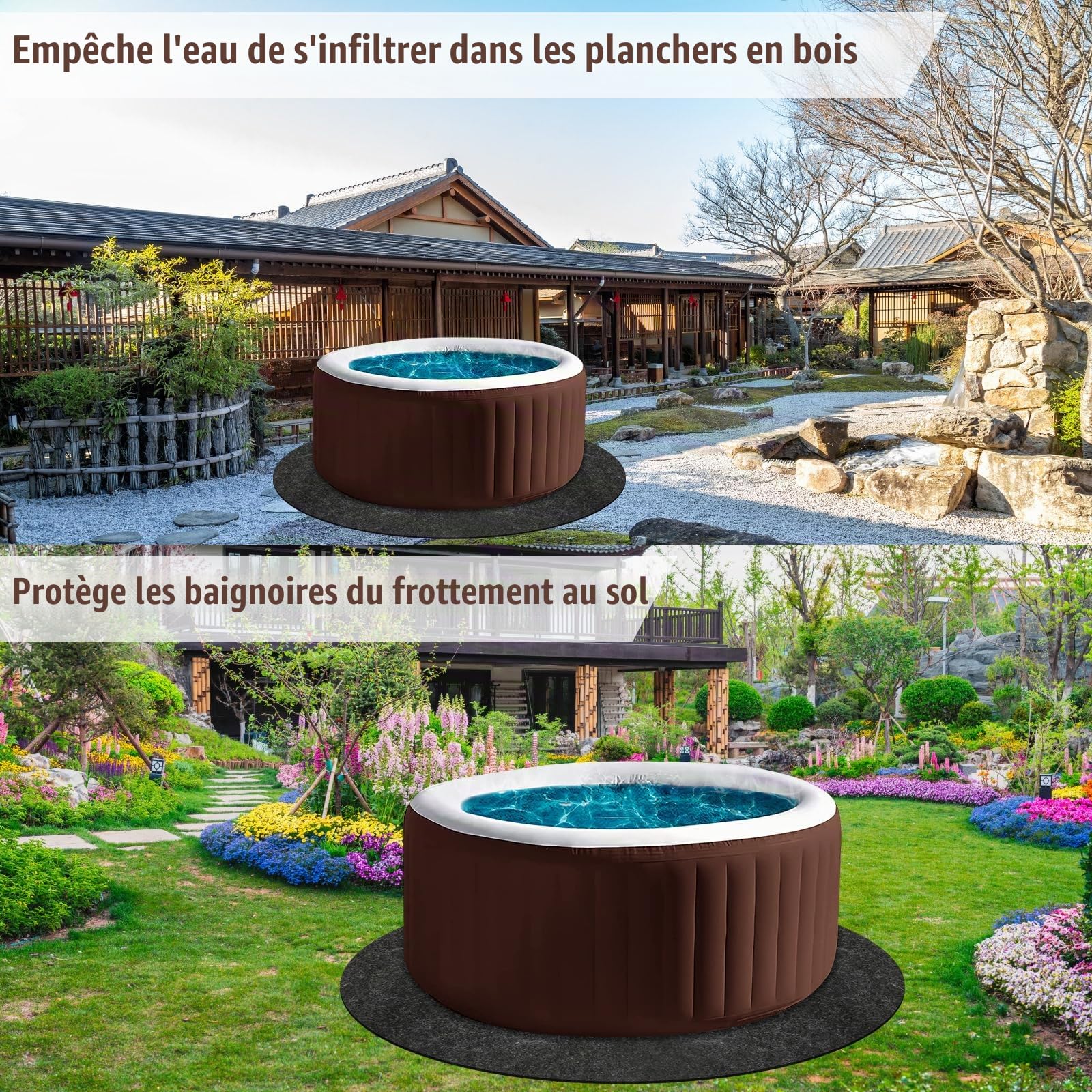 200cm Tapis de Bain à Remous, Rond Tapis de Protection Piscine Absorbant l'eau Anti-Dérapant pour Extérieur Intérieur Spa Tapis de Protection de Piscine Protège Les Bains à Remous de l'usure
