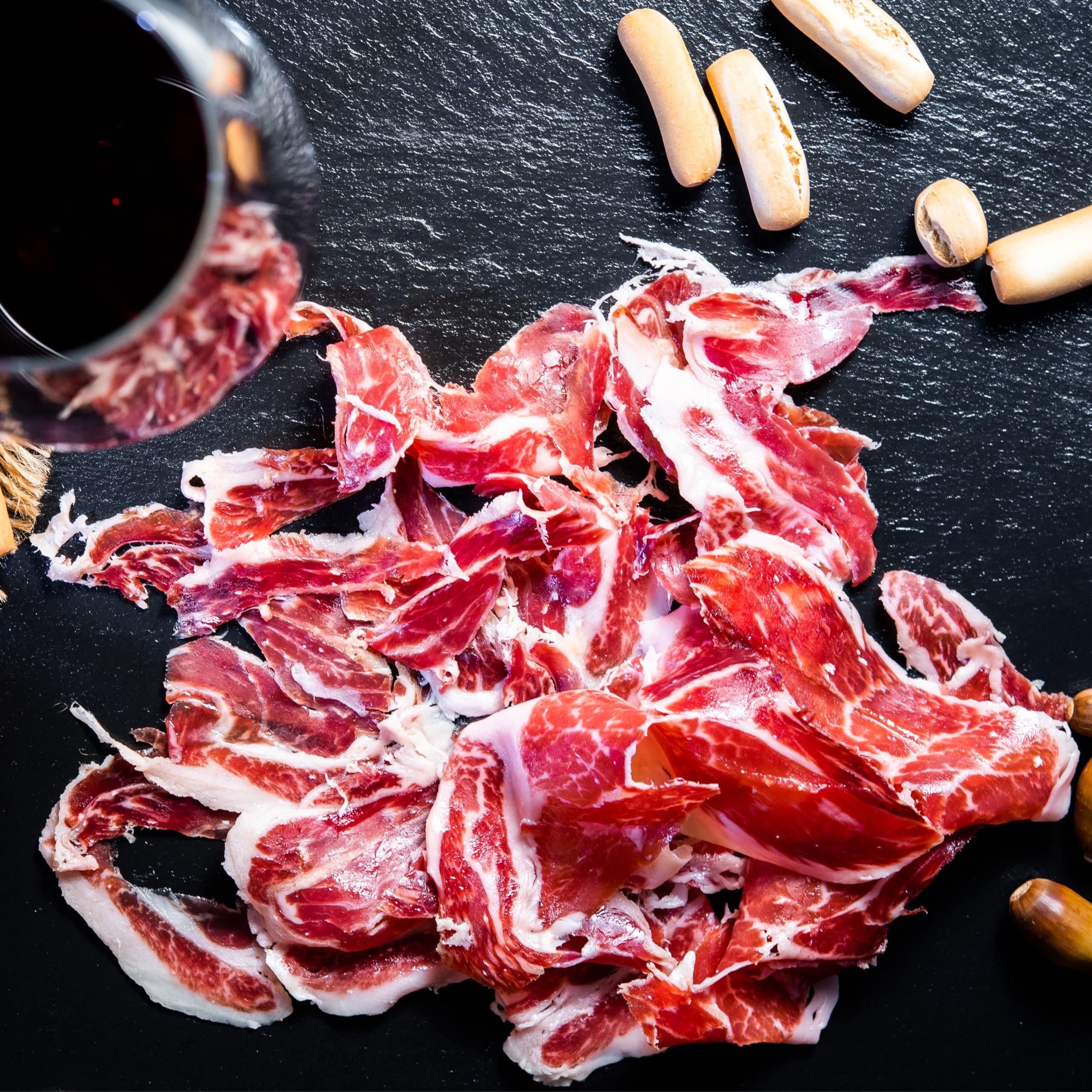 Jamón Ibérico de Cebo de Campo 50% Raza Ibérica Estirpe Negra - Exquisito Jamón de Extremadura Cortado a Cuchillo - Cerdos Criados en Libertad y Alimentados con Productos Naturales. (5 Sobres)