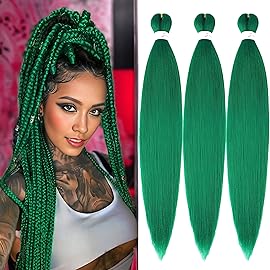 Pre-Stretched Braiding Hair Extensions Green Braiding hair 26 inch 3 Packs Synthetic Crochet Braids, Hot Water Setting Professional Soft Yaki Texture. (26inch(3Packs),Green)