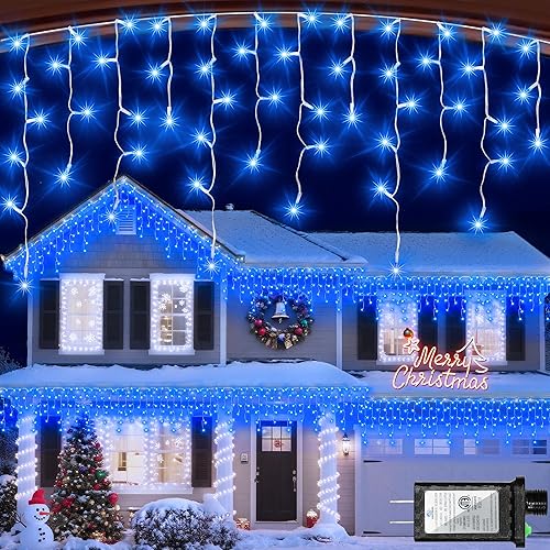 Miniatura 8 de 670 luces LED de Navidad de 66 pies con 148 gotas, 12 modos de iluminación, decoración navideña azul y blanca, luces parpadeantes regulables, Blanco
